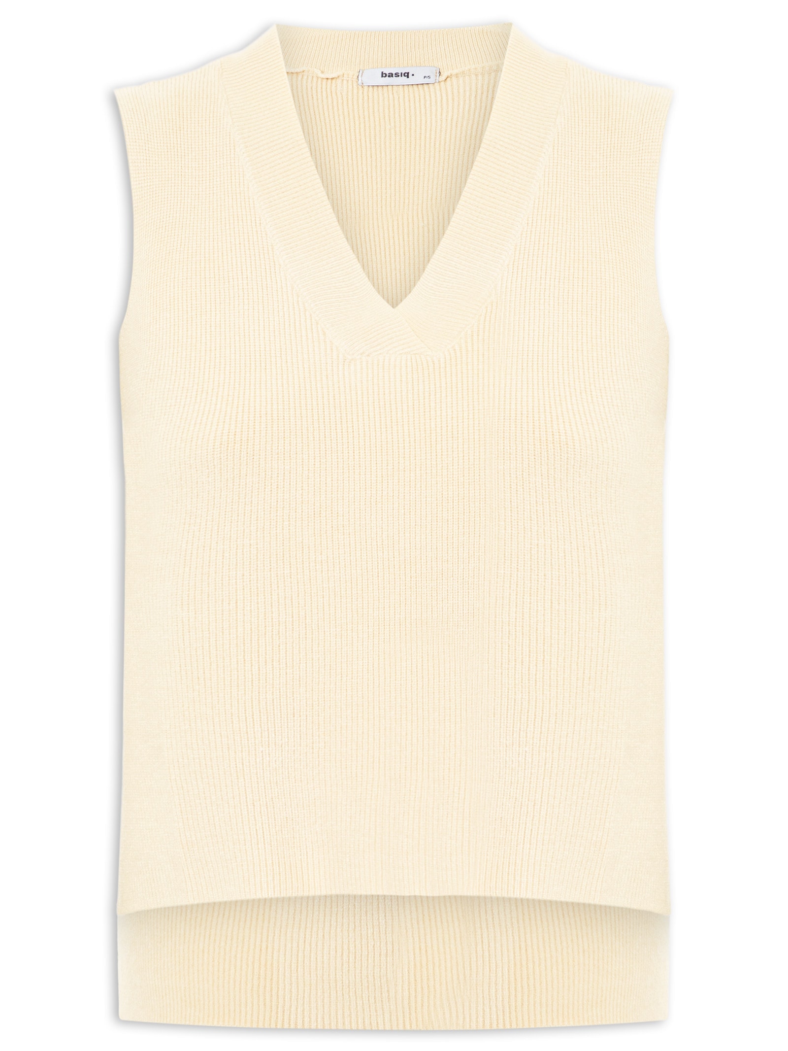 Colete Feminino em Tricot Gola V – Bege Basiq