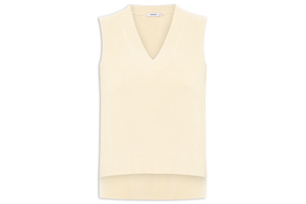 Colete Feminino em Tricot Gola V – Bege