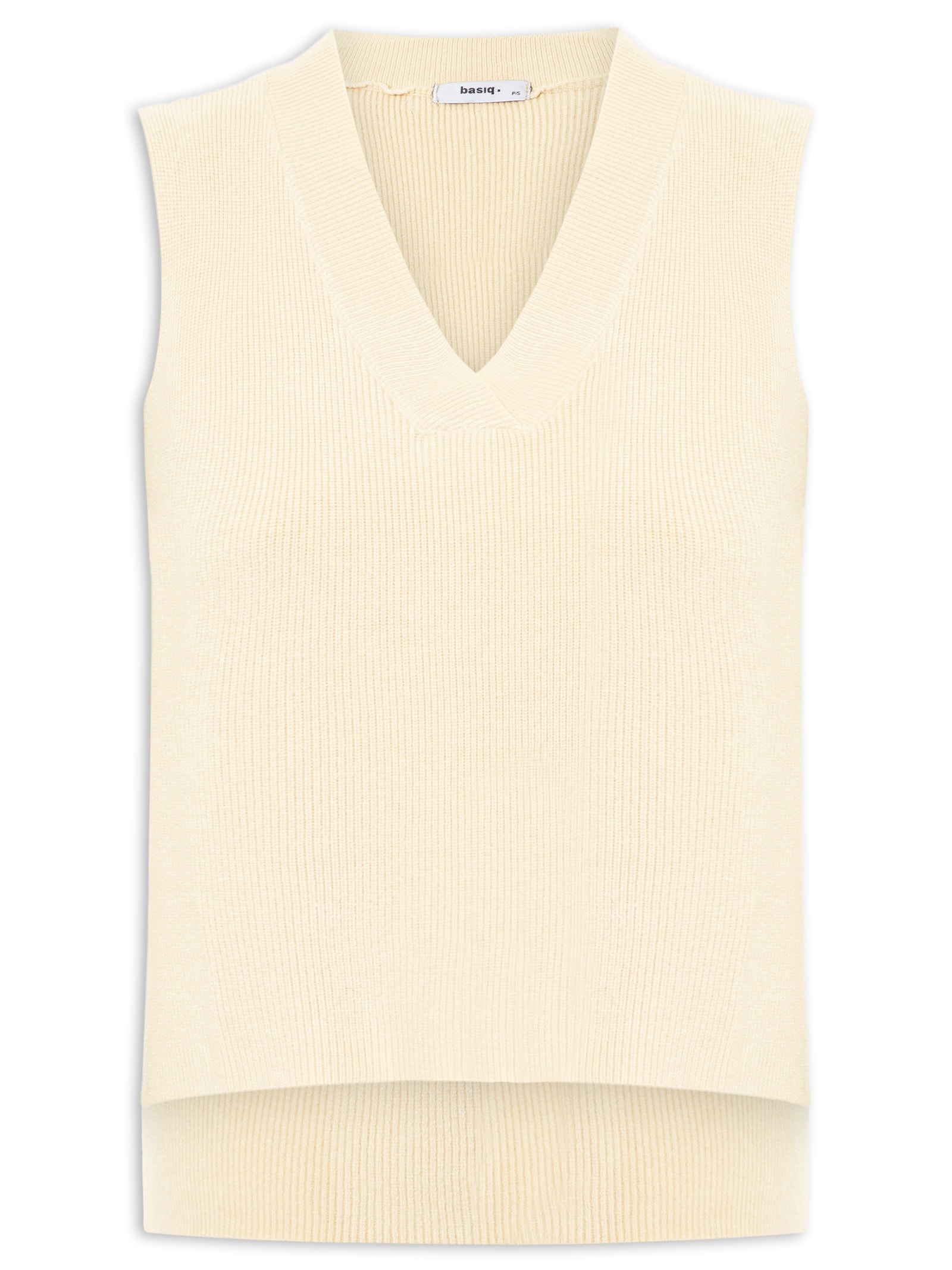 Colete Feminino em Tricot Gola V – Bege Basiq