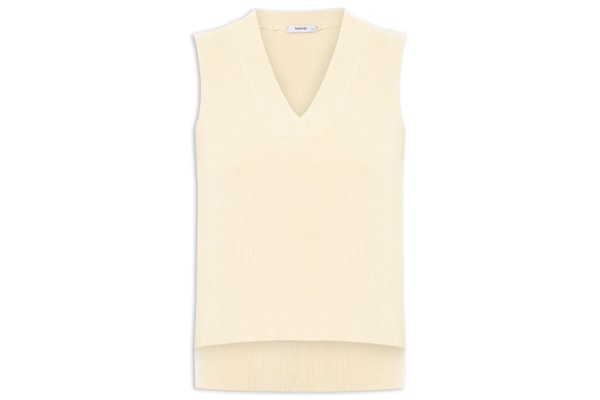 Colete Feminino em Tricot Gola V – Bege