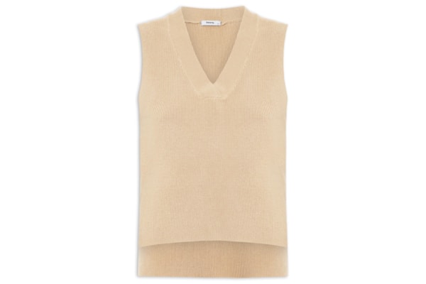 Colete Feminino em Tricot Gola V – Bege