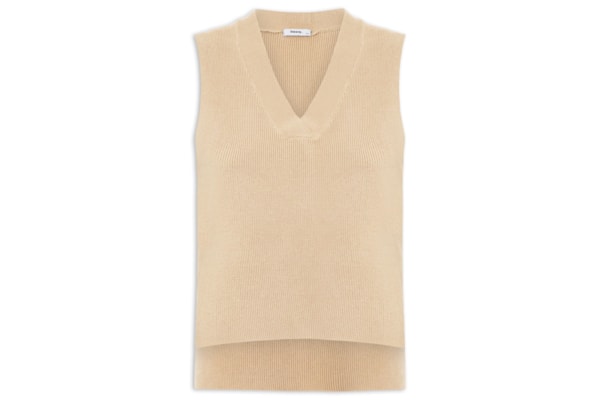 Colete Feminino em Tricot Gola V – Bege