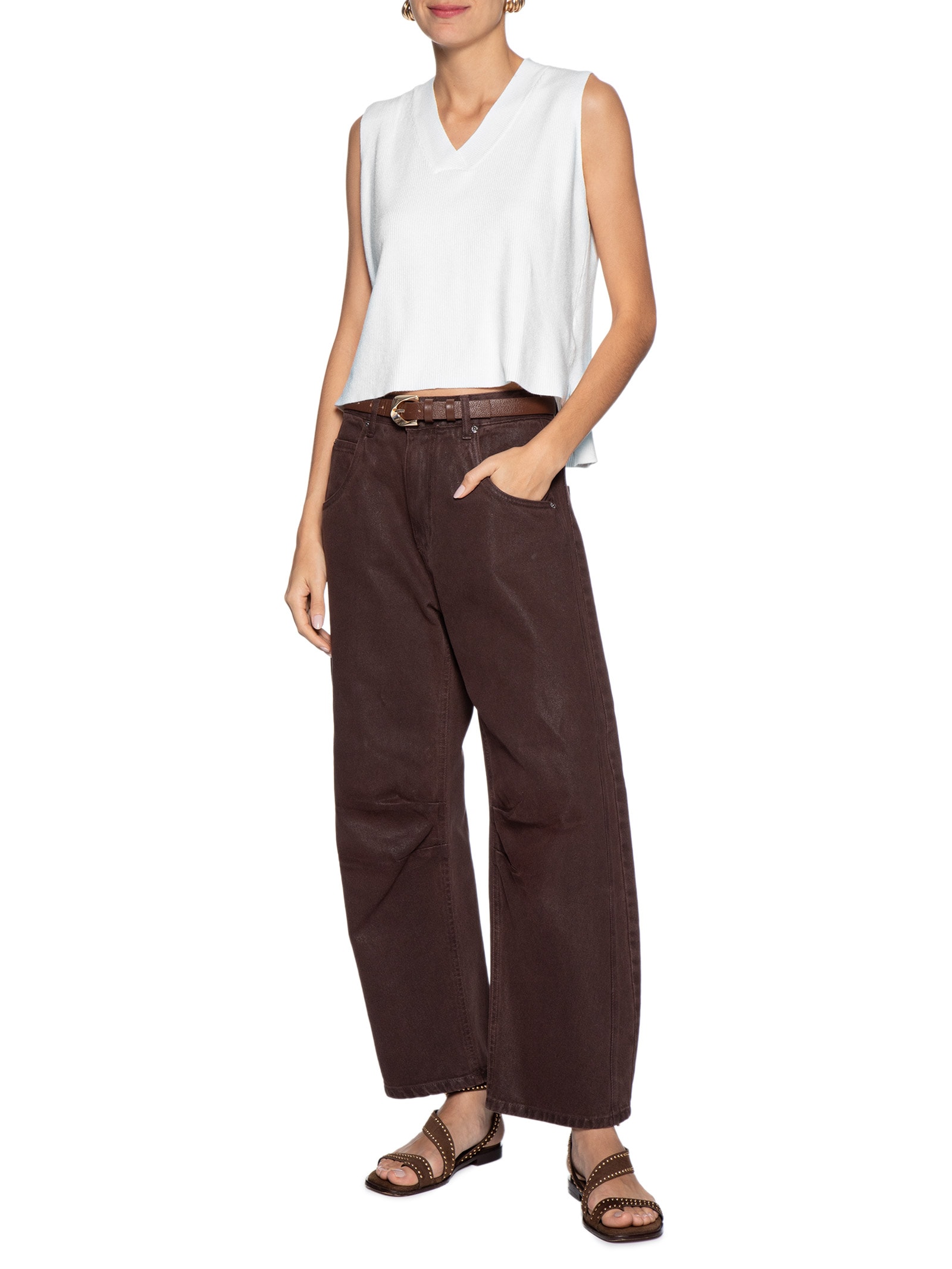 Colete Feminino em Tricot Gola V – Branco Basiq