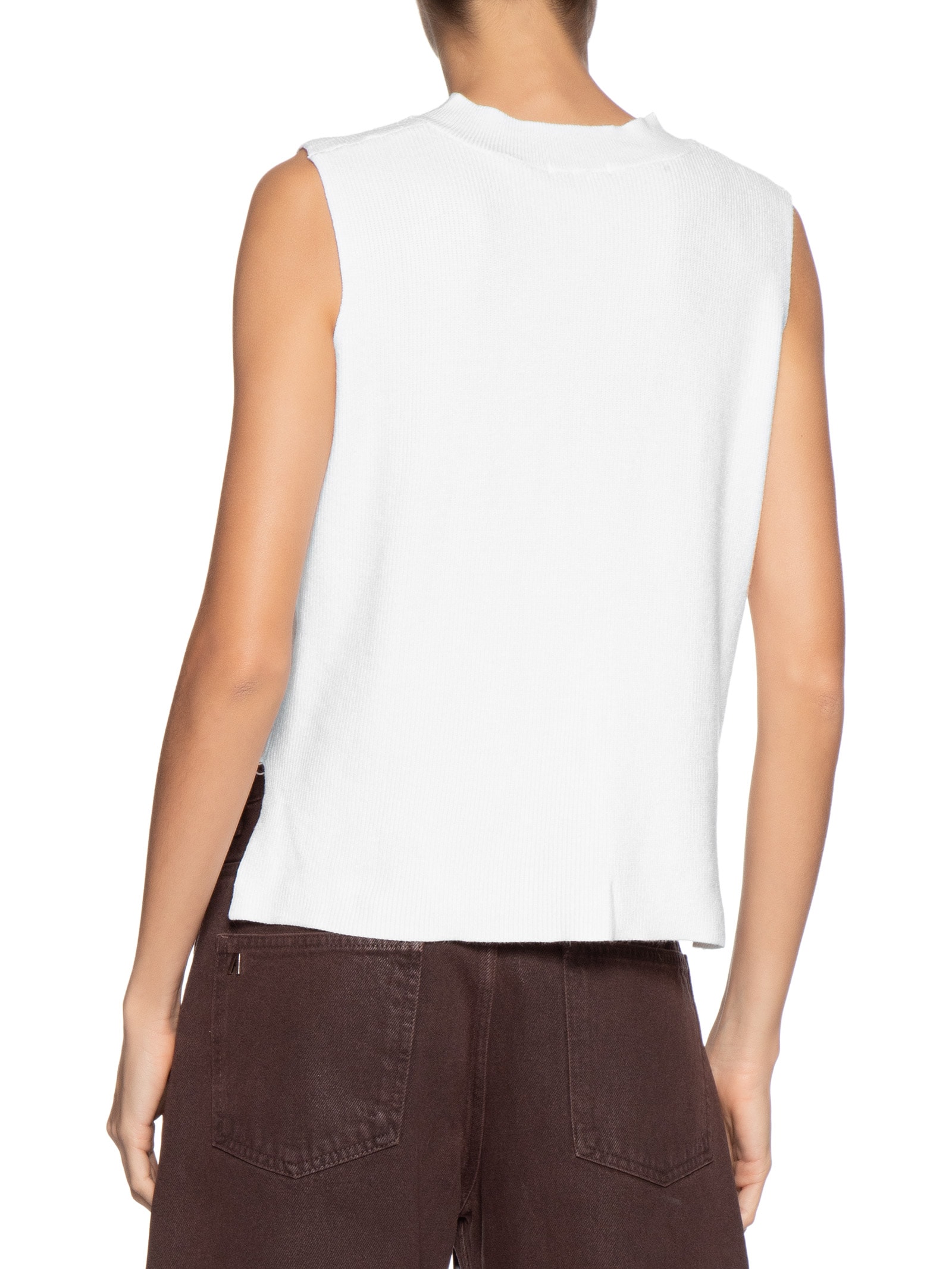 Colete Feminino em Tricot Gola V – Branco Basiq