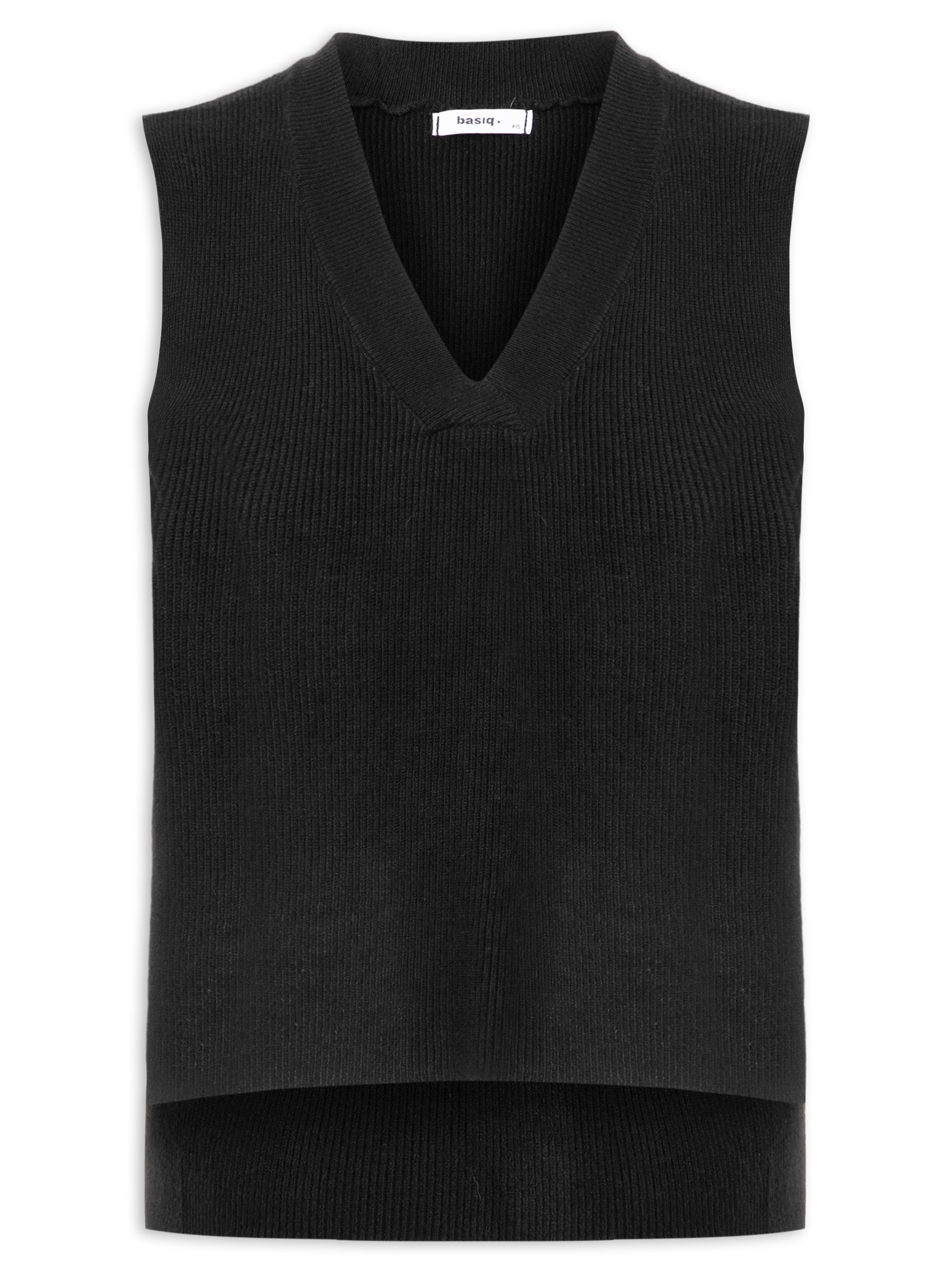 Colete Feminino em Tricot Gola V – Preto Basiq