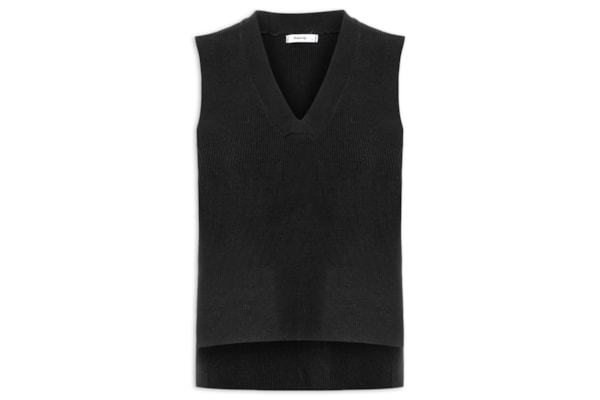Colete Feminino em Tricot Gola V – Preto