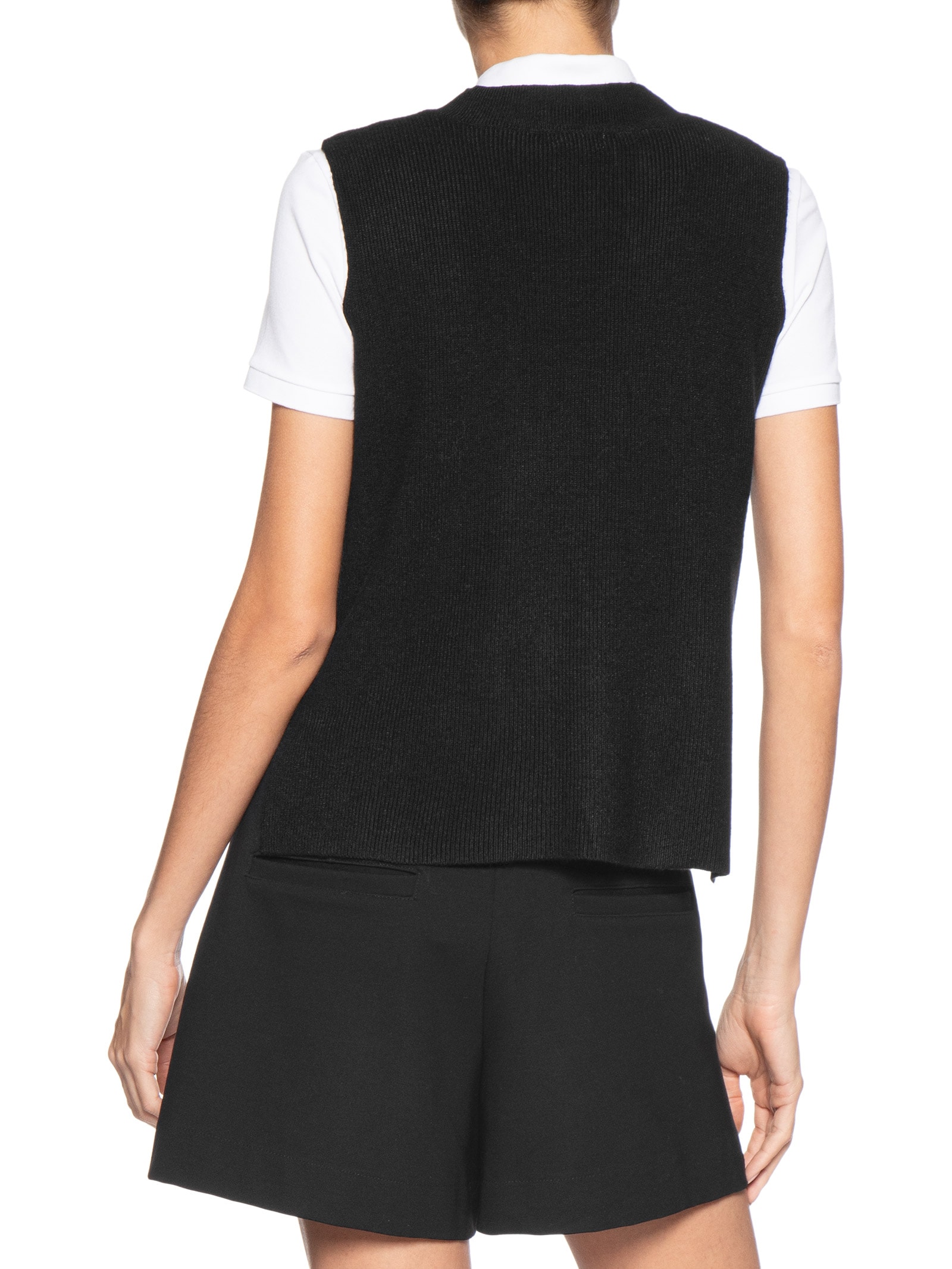 Colete Feminino em Tricot Gola V – Preto Basiq