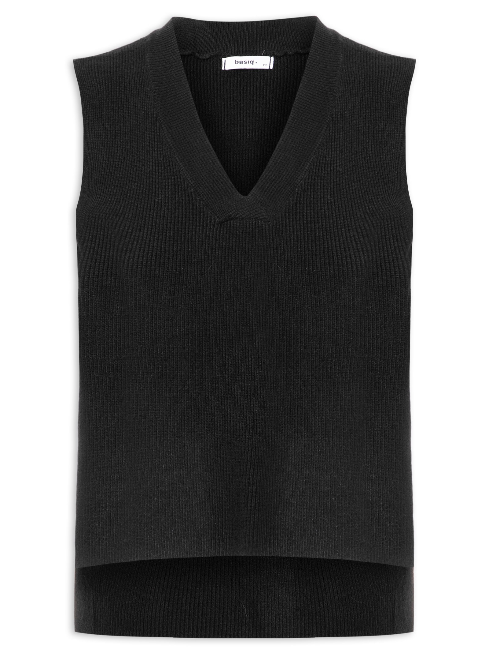 Colete Feminino em Tricot Gola V – Preto Basiq