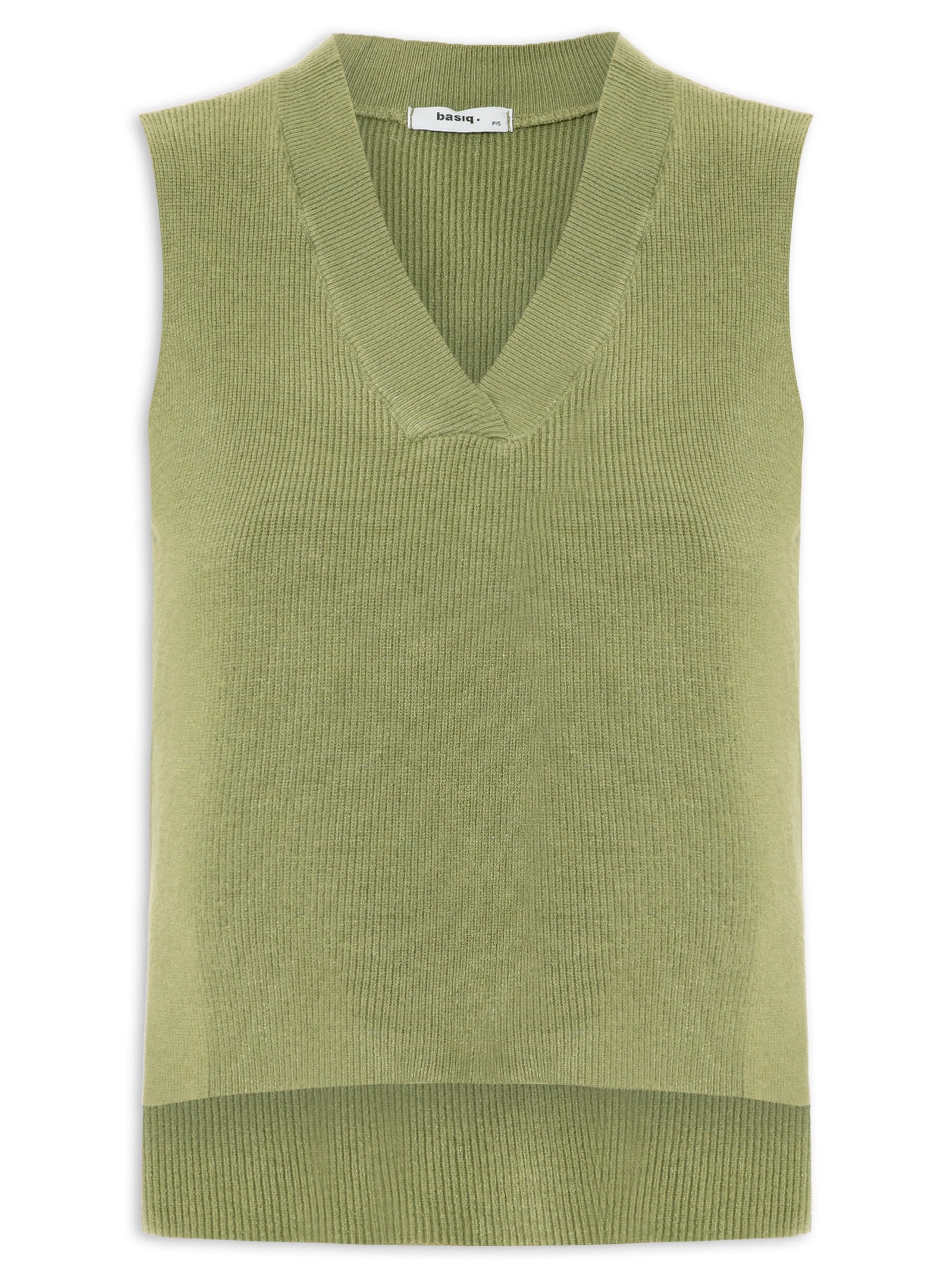 Colete Feminino em Tricot Gola V – Verde Basiq