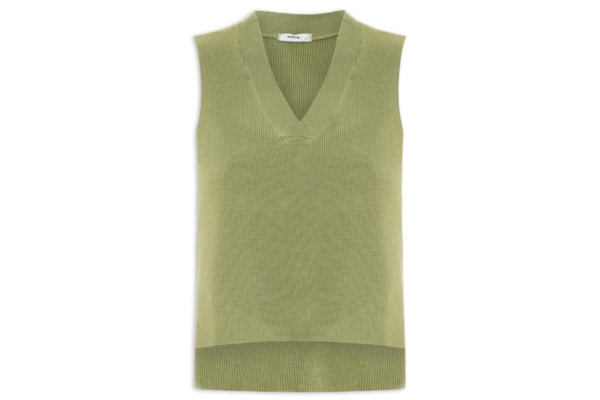 Colete Feminino em Tricot Gola V – Verde