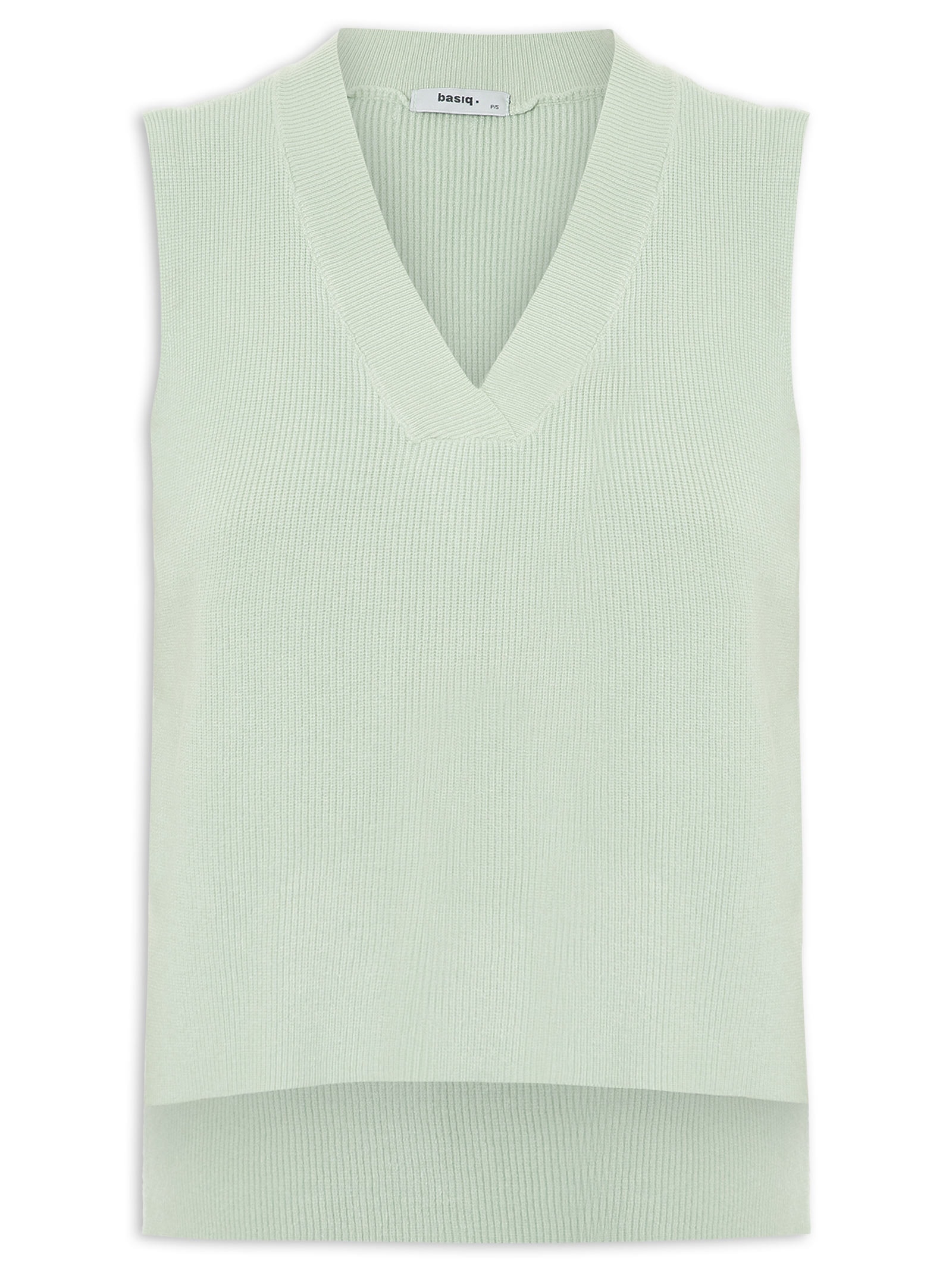 Colete Feminino em Tricot Gola V – Verde Basiq