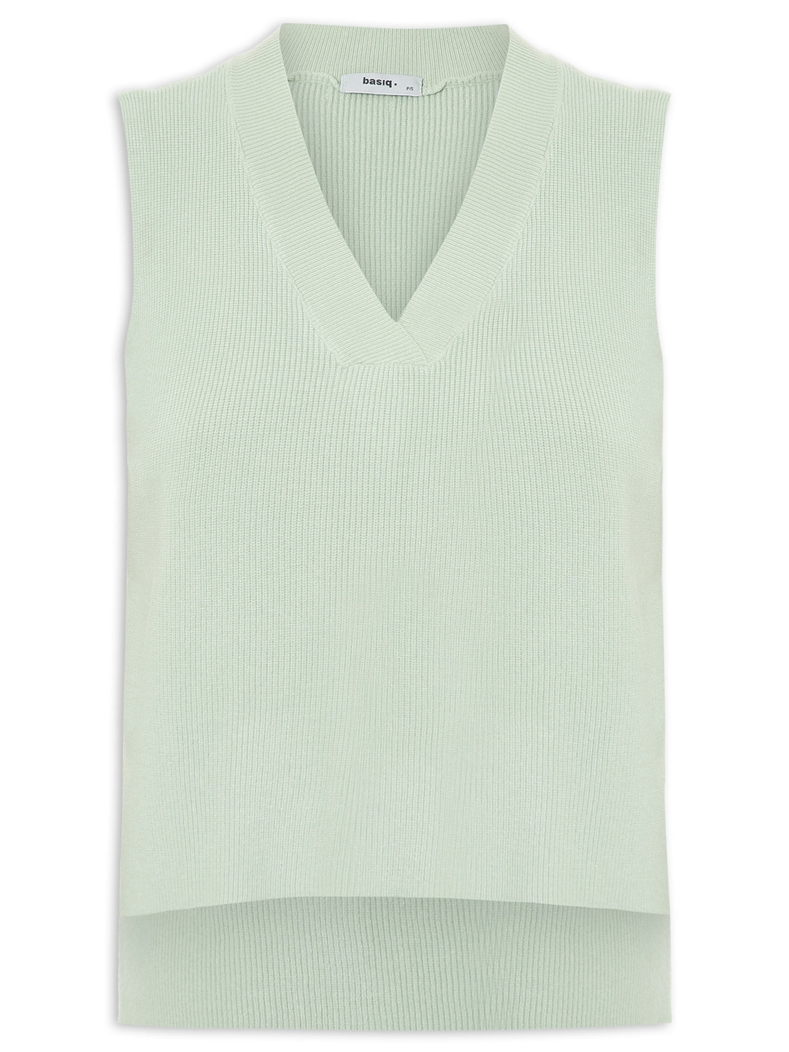 Colete Feminino em Tricot Gola V – Verde Basiq