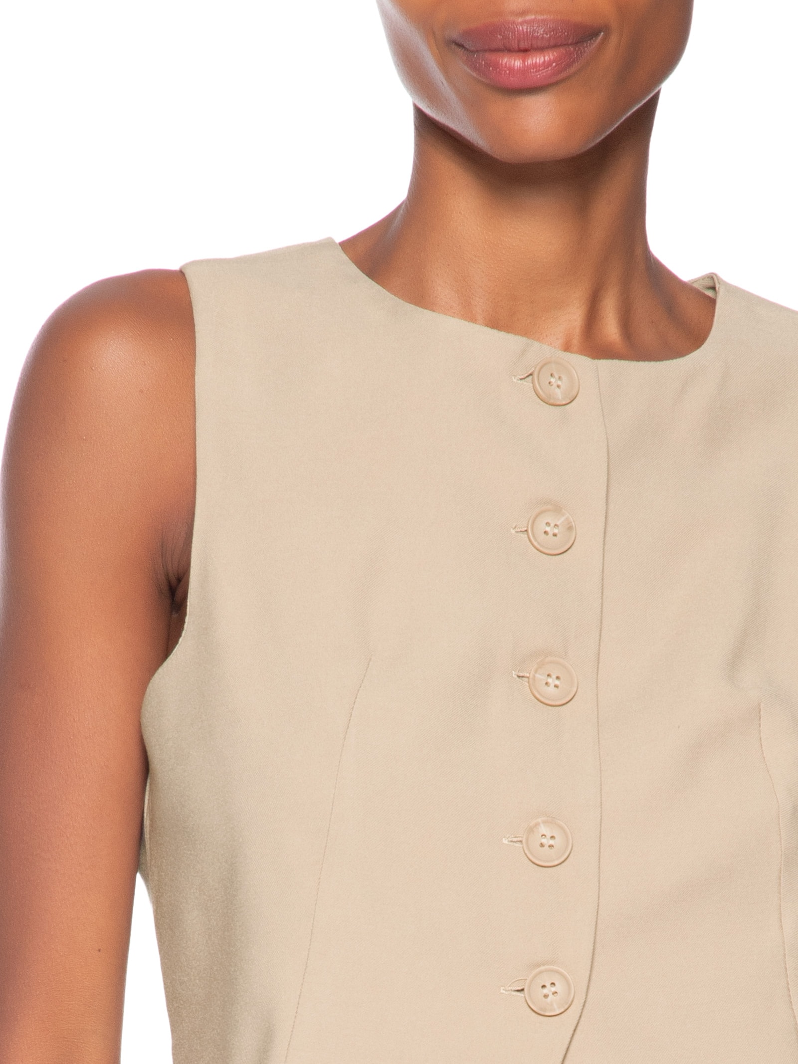 Colete Feminino Gola Careca Bege Basiq