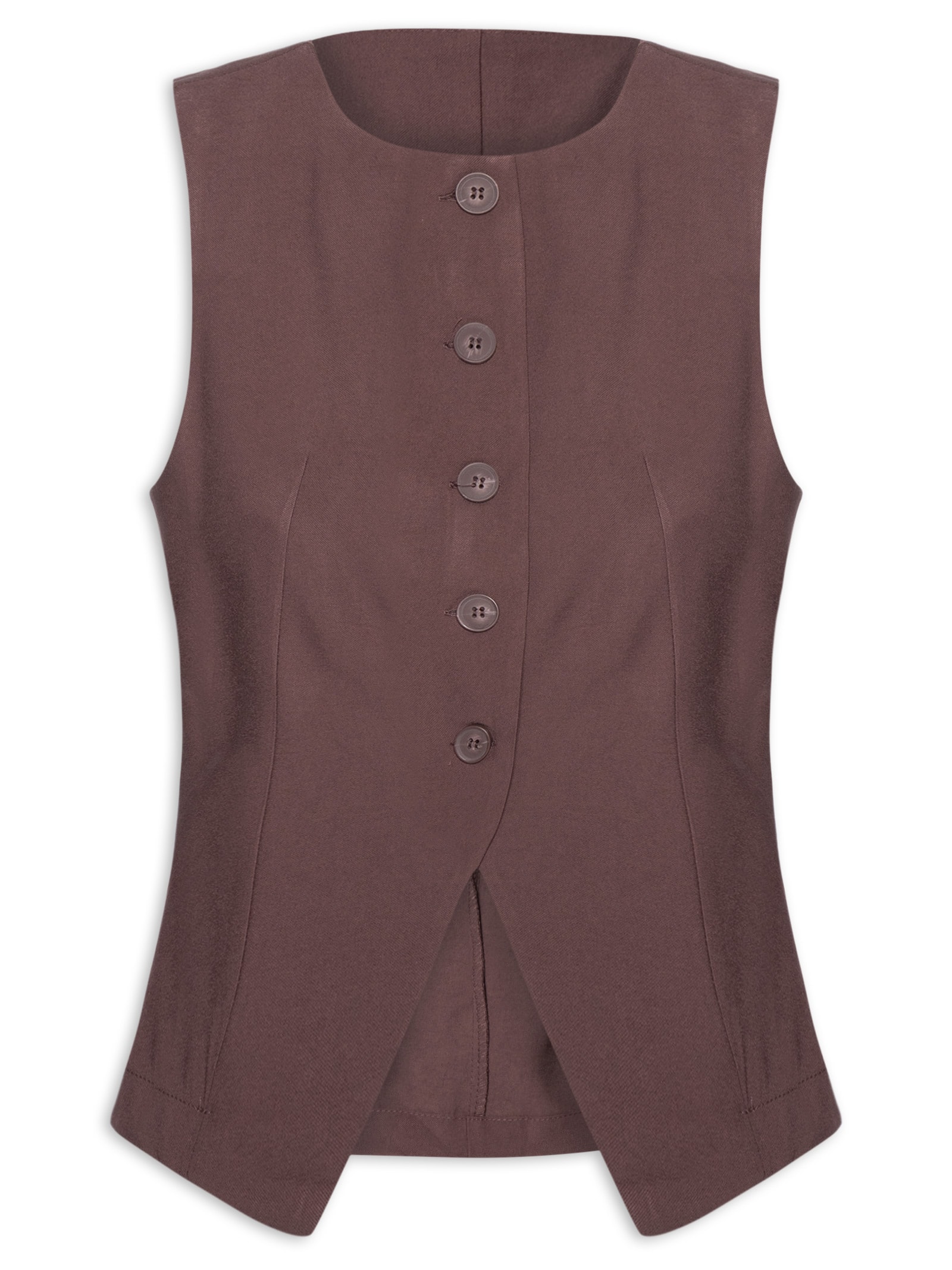 Colete Feminino Gola Careca Marrom Basiq