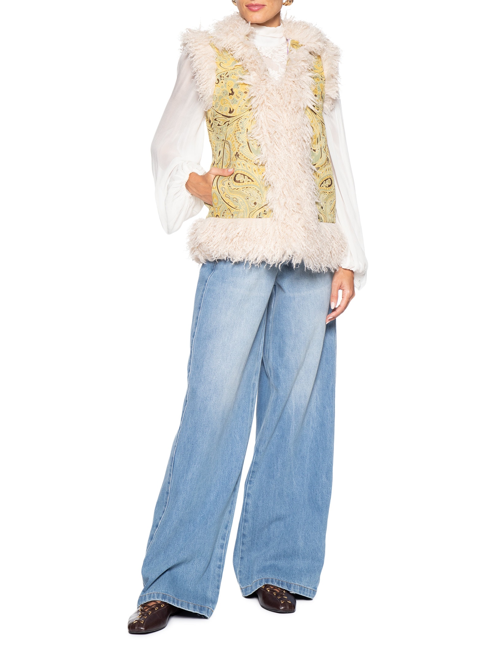 Colete Feminino Jacquard Com Pelos Bege Animale