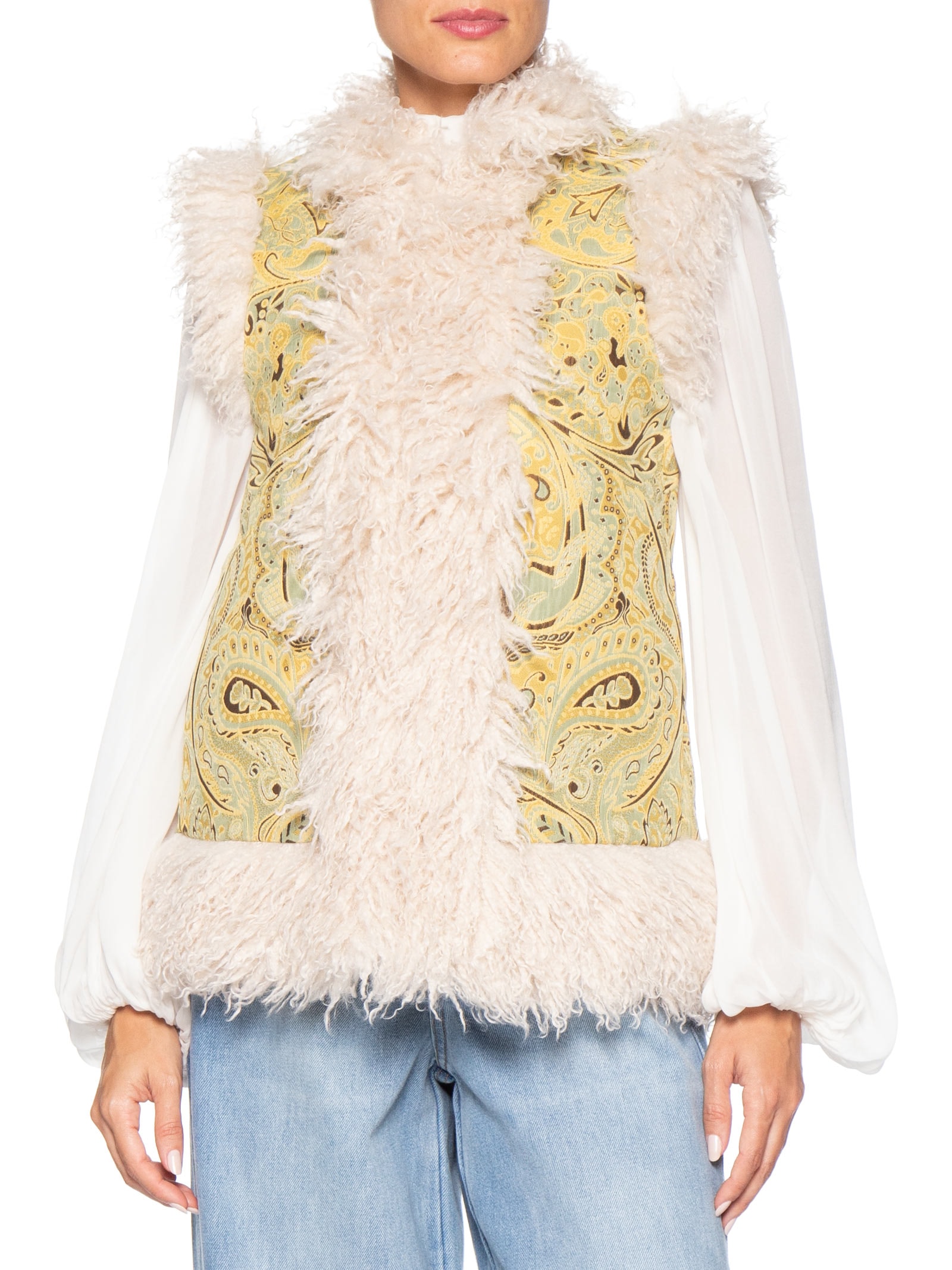 Colete Feminino Jacquard Com Pelos Bege Animale