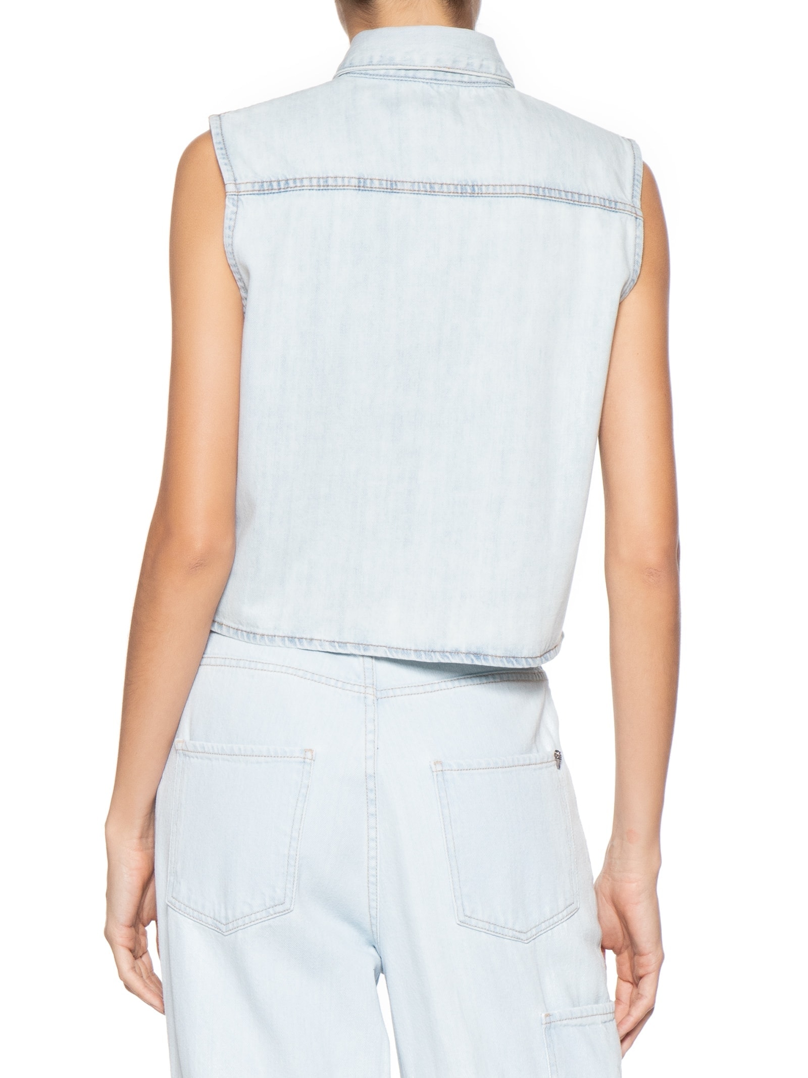 Colete Feminino Jeans Com Bolso Azul Basiq