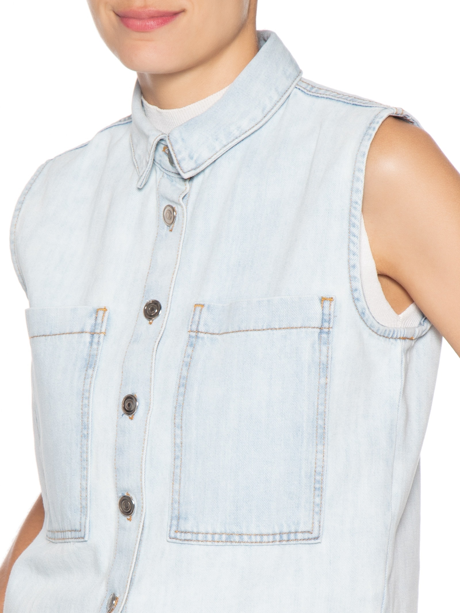 Colete Feminino Jeans Com Bolso Azul Basiq