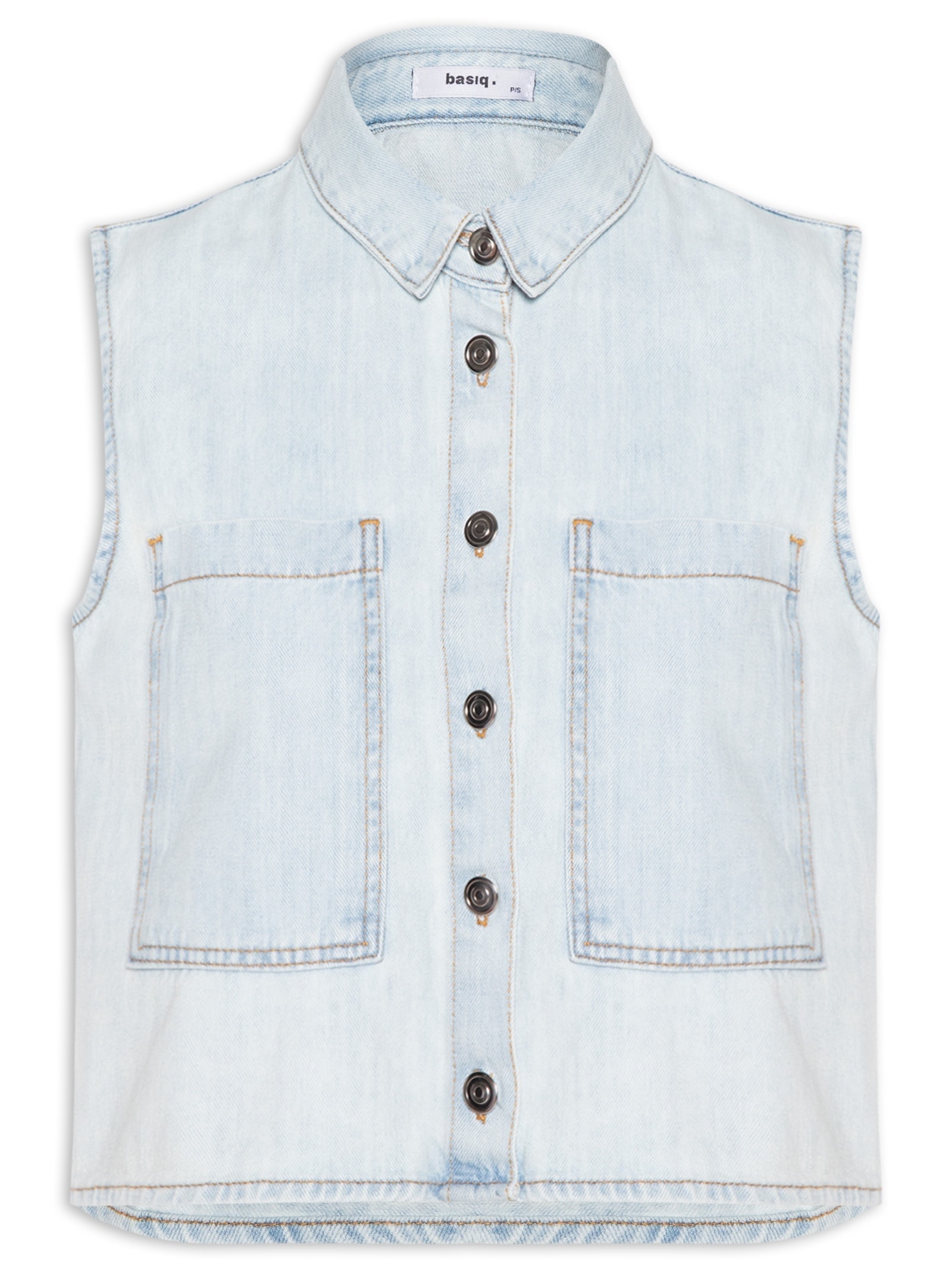 Colete Feminino Jeans Com Bolso Azul Basiq
