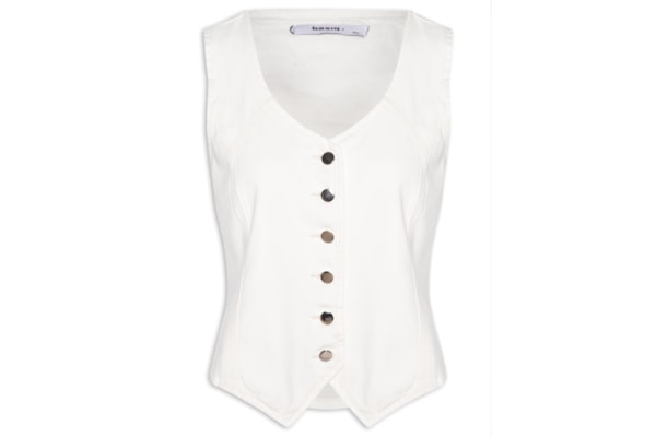Colete Feminino Jeans Com Regulador - Off White