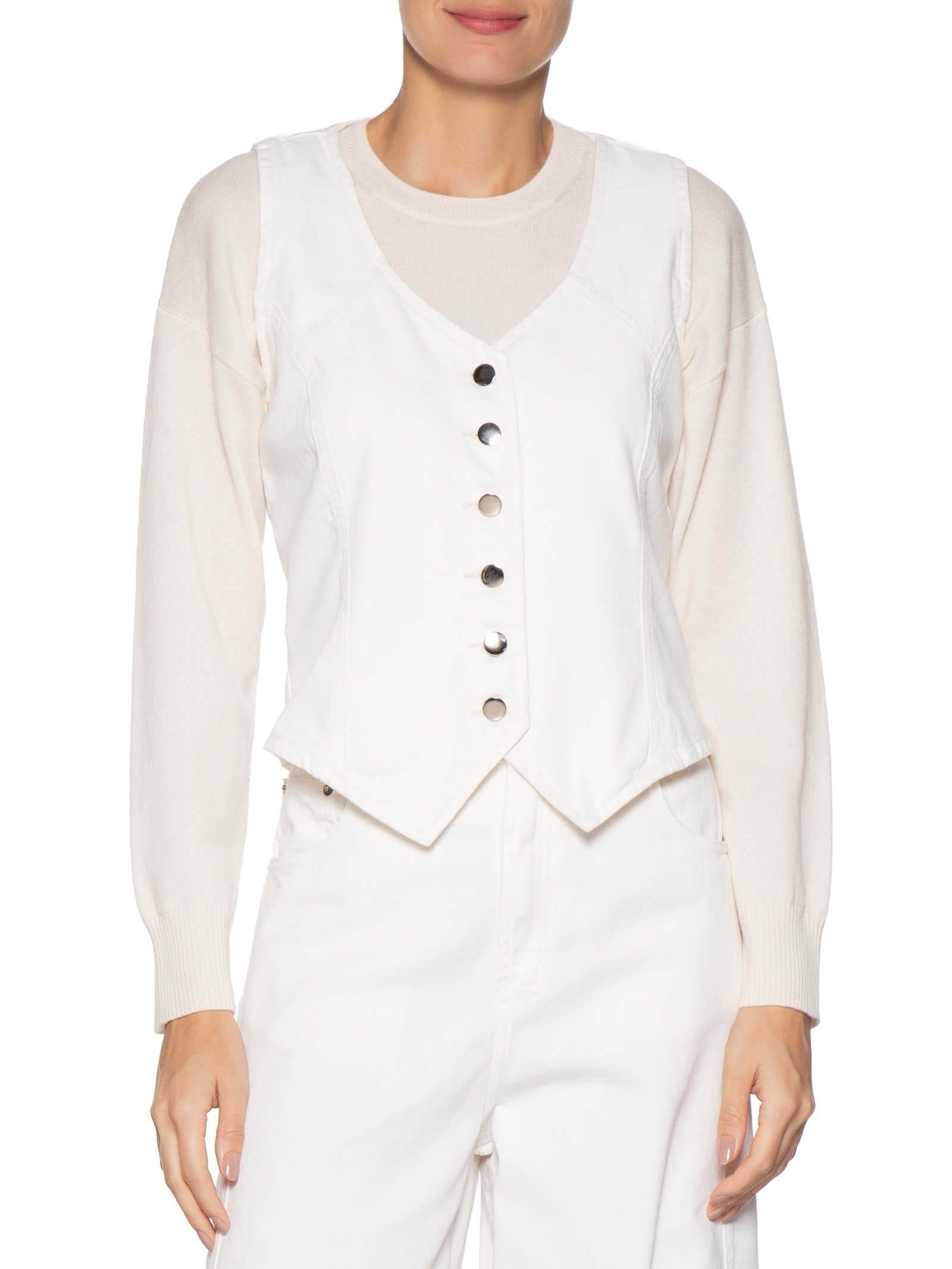 Colete Feminino Jeans Com Regulador Off White Basiq