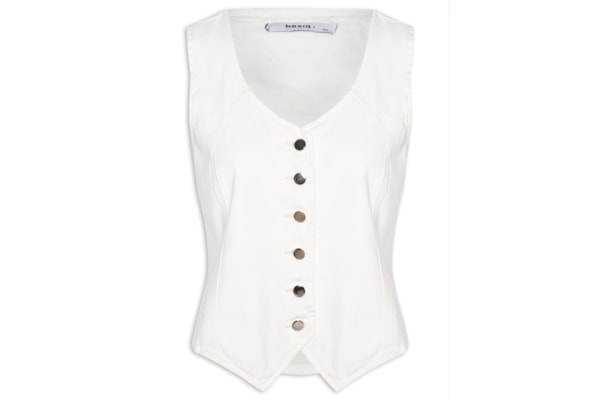 Colete Feminino Jeans Com Regulador - Off White