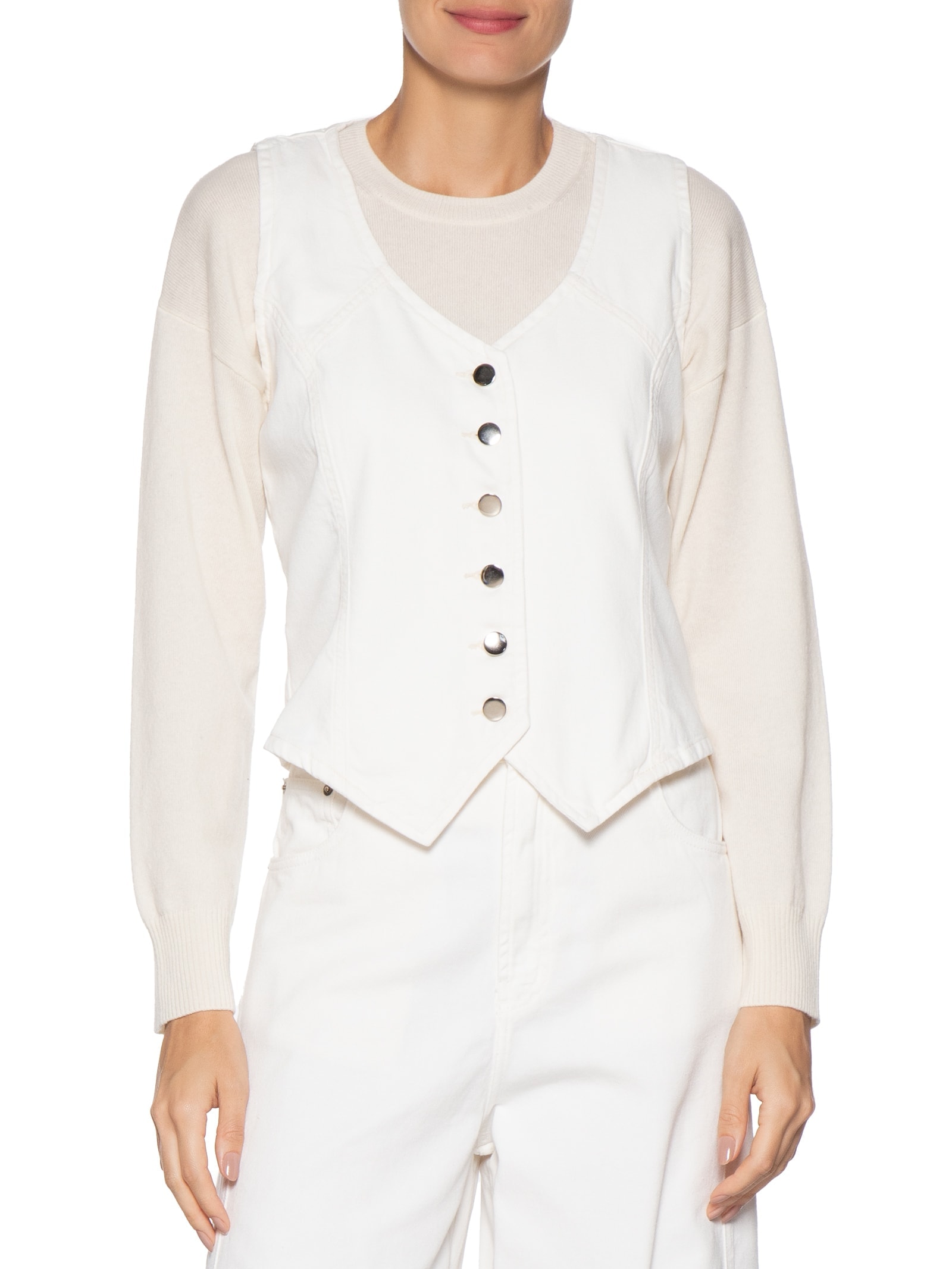 Colete Feminino Jeans Com Regulador Off White Basiq