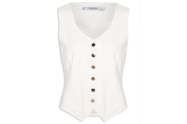 Colete Feminino Jeans Com Regulador - Off White