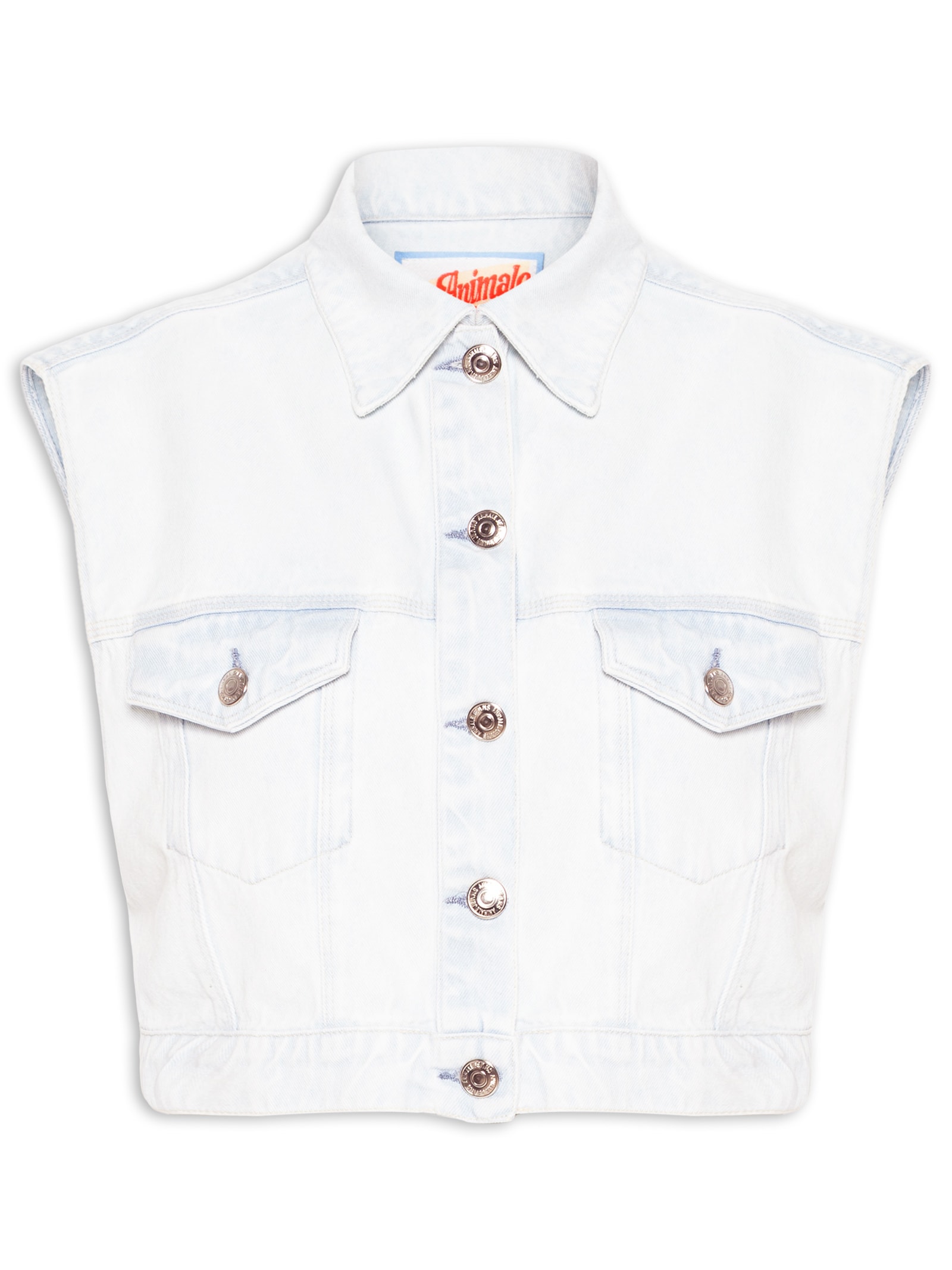  Colete Feminino Jeans Cropped Delavê Azul Animale Jeans