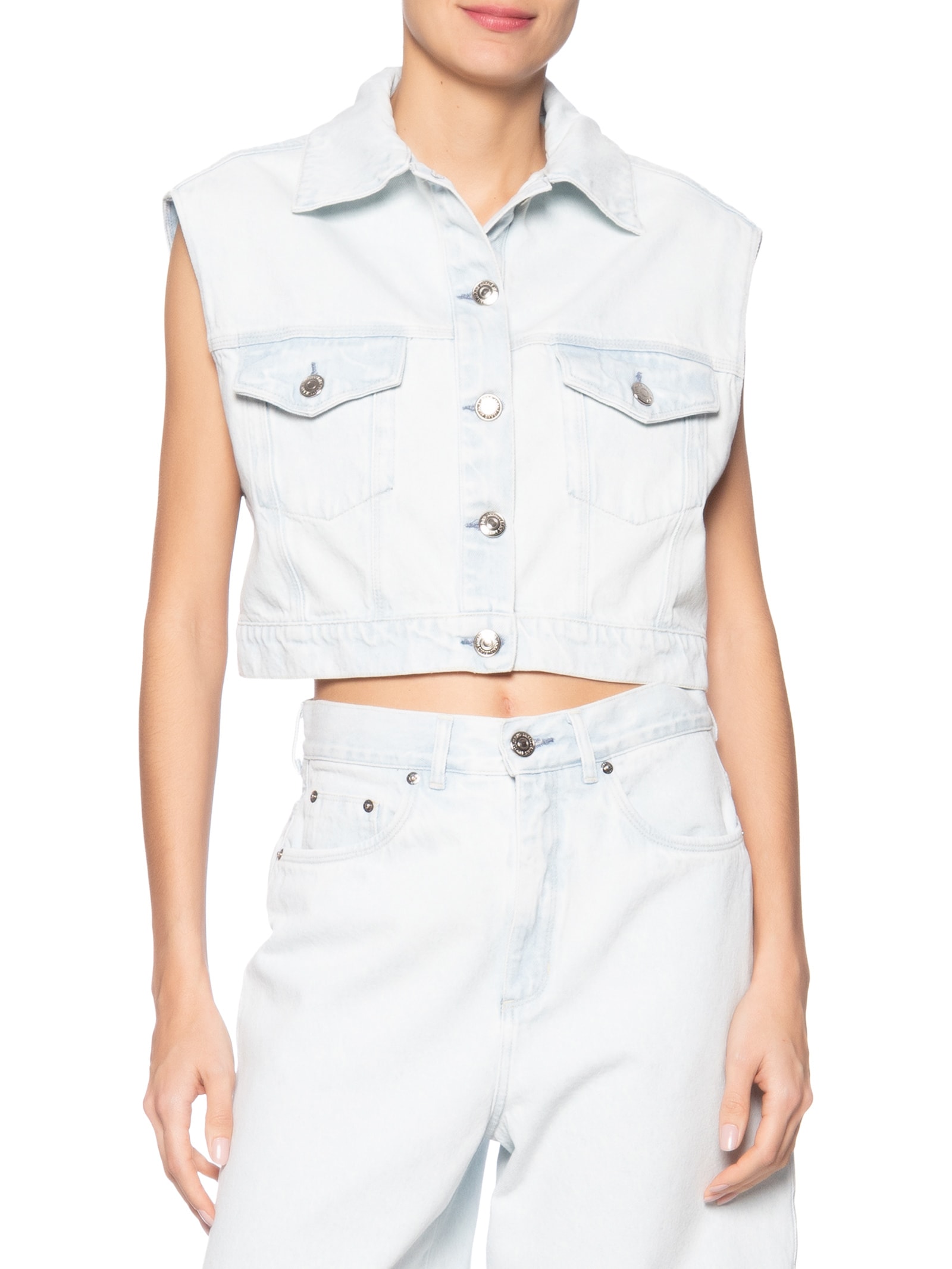  Colete Feminino Jeans Cropped Delavê Azul Animale Jeans