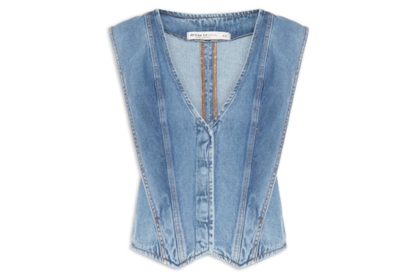 Colete Feminino Jeans Recortes - Azul