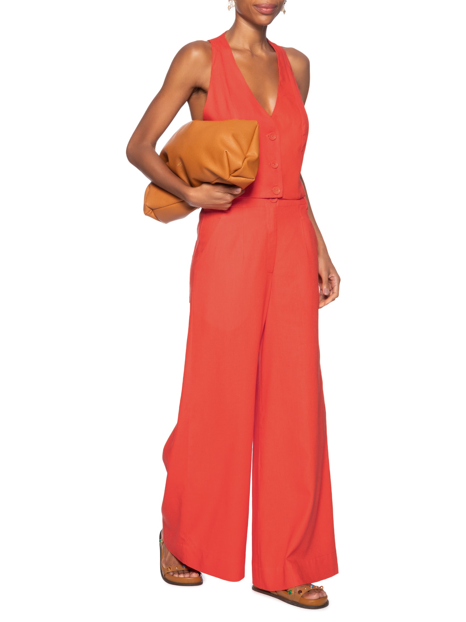 Colete Feminino Linho Alfaiataria Vermelho Dress To