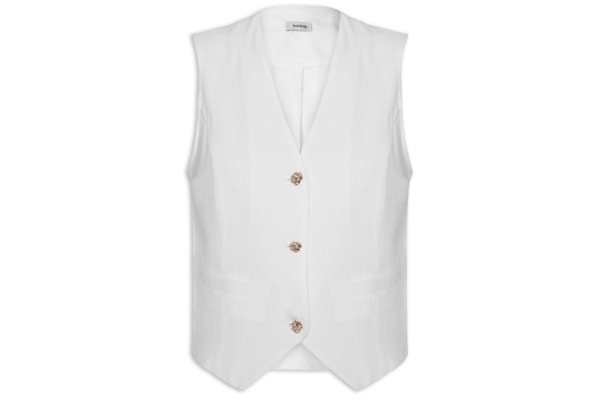 Colete Feminino Linho Botões Dourados - Branco