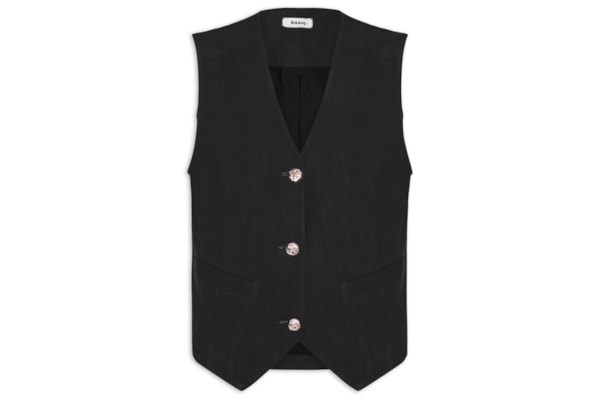 Colete Feminino Linho Botões Dourados - Preto