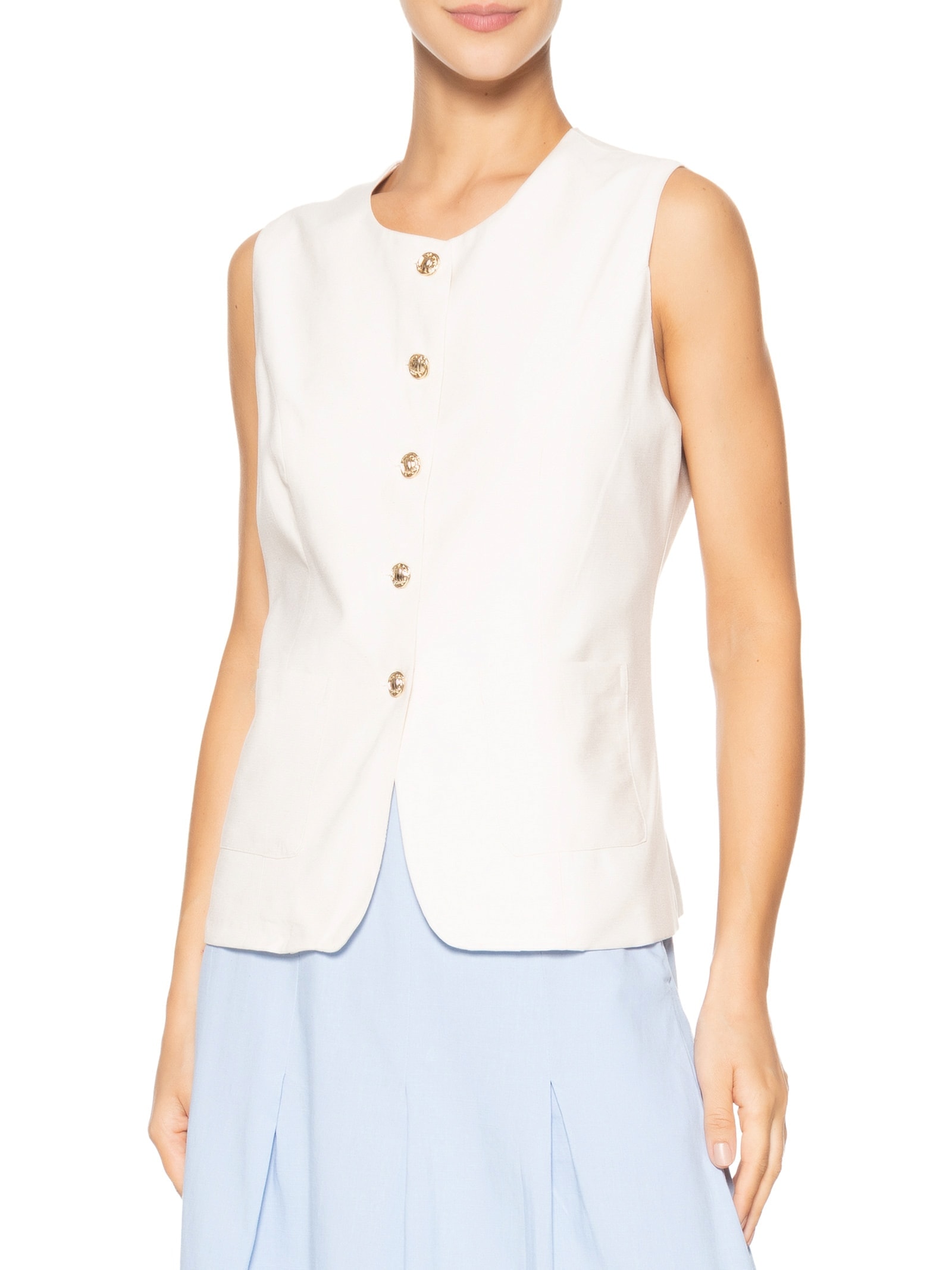 Colete Feminino Linho Com Ajuste Off White Basiq