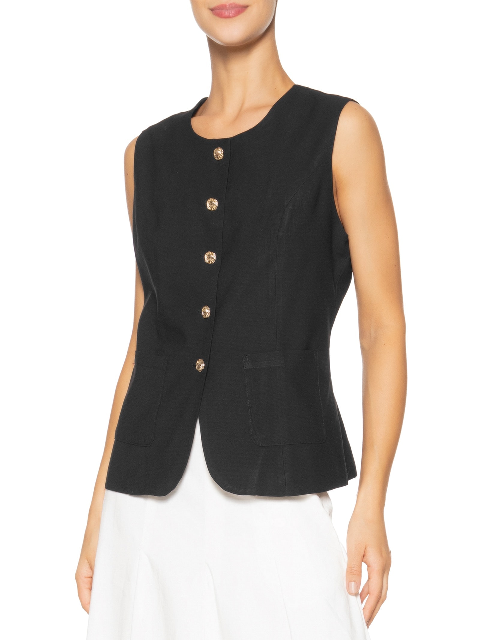 Colete Feminino Linho Com Ajuste Preto Basiq