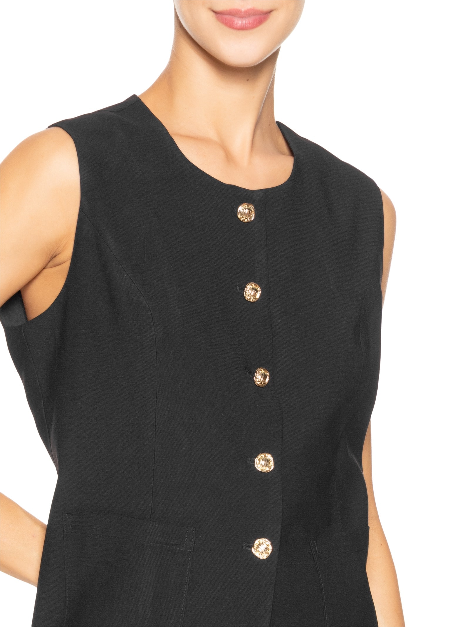 Colete Feminino Linho Com Ajuste Preto Basiq