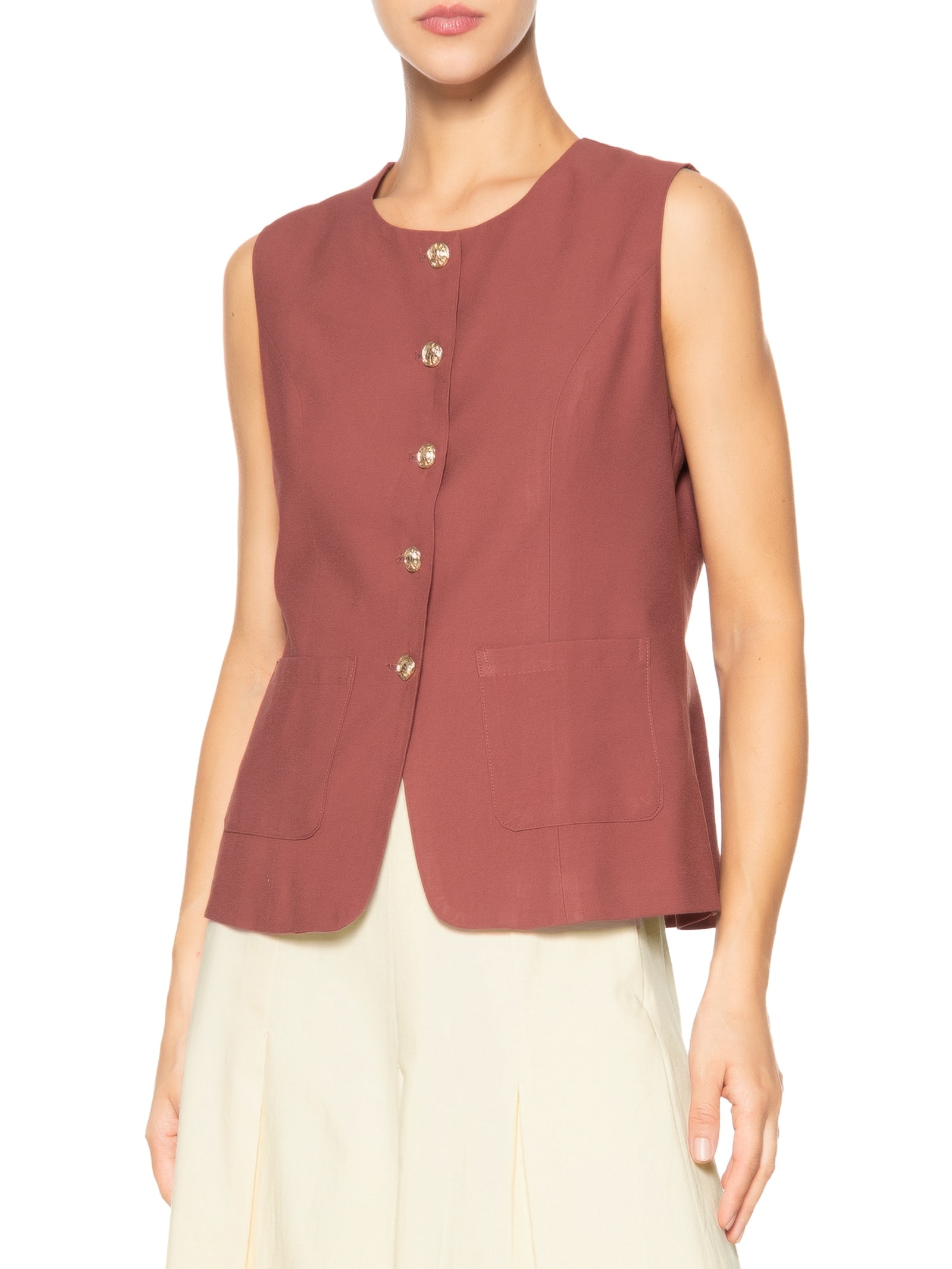 Colete Feminino Linho Com Ajuste Vermelho Basiq