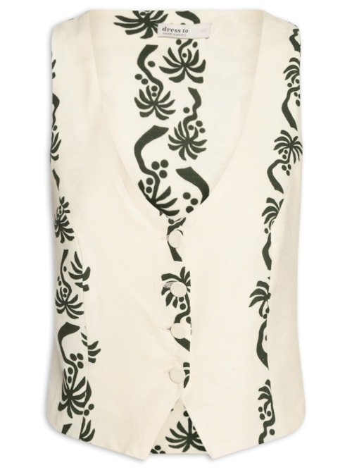Colete Feminino Linho Estampa Aventureiro – Branco