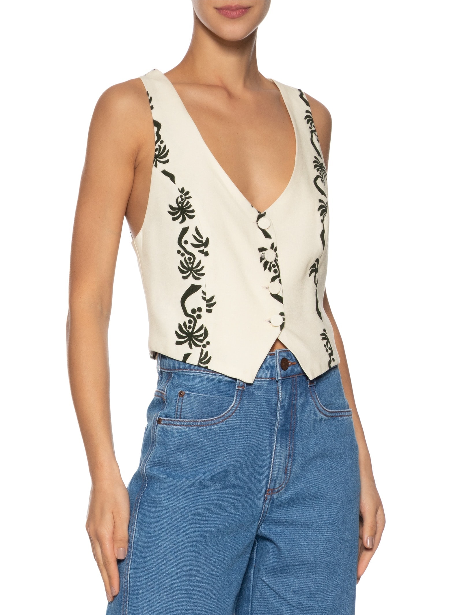 Colete Feminino Linho Estampa Aventureiro Branco Dress To