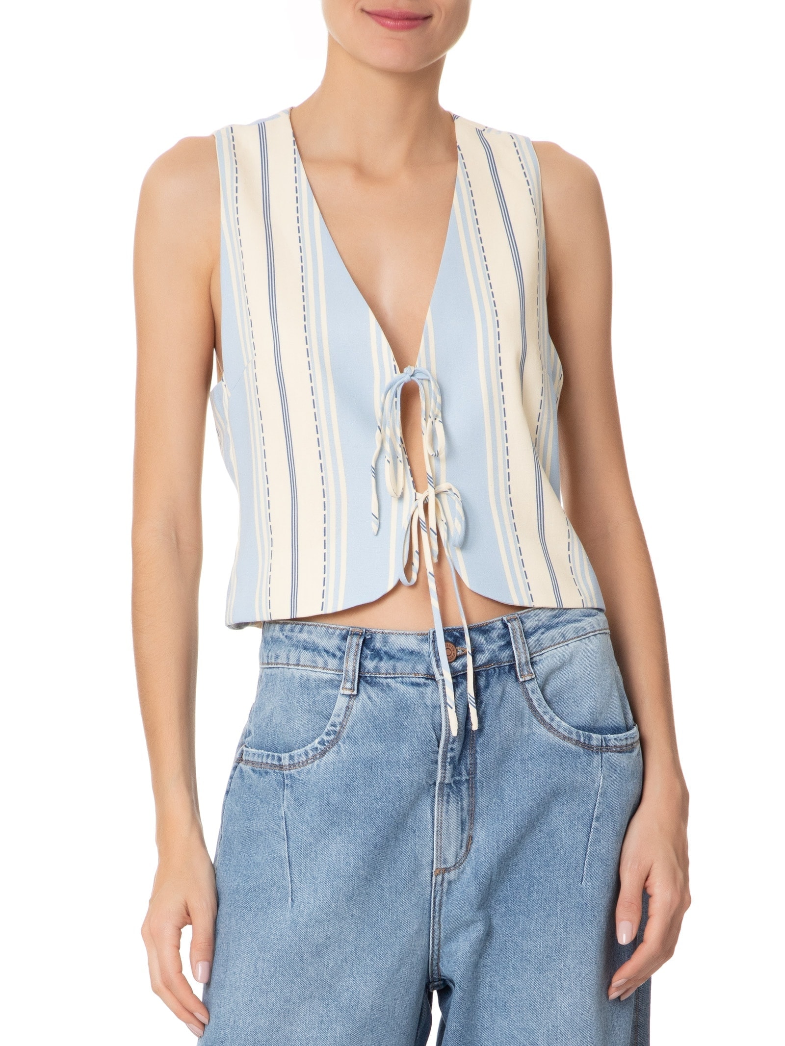 Colete Feminino Linho Estampa Descanso Azul Dress To