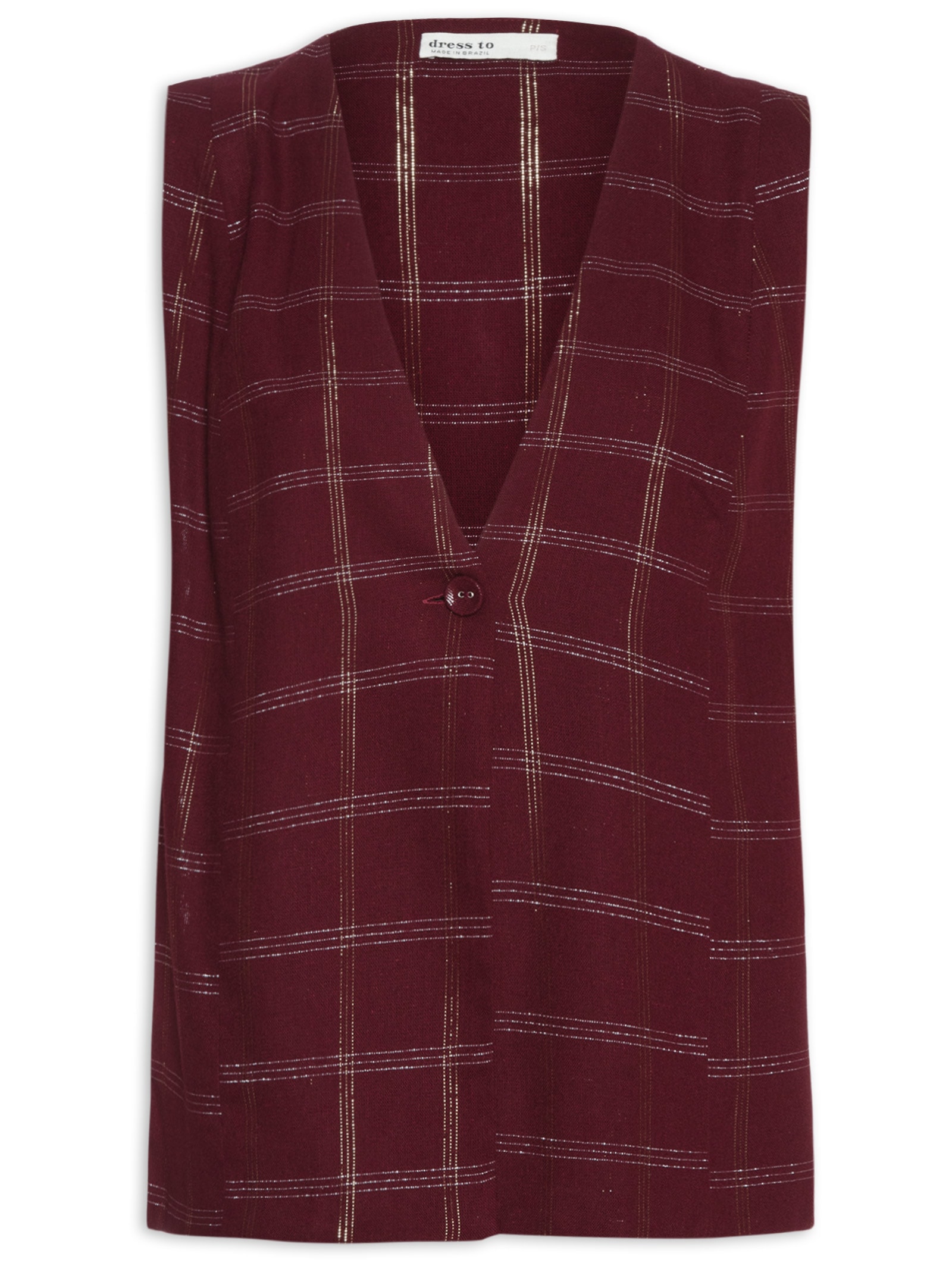 Colete Feminino Linho Xadrez Lurex Marrom Dress To