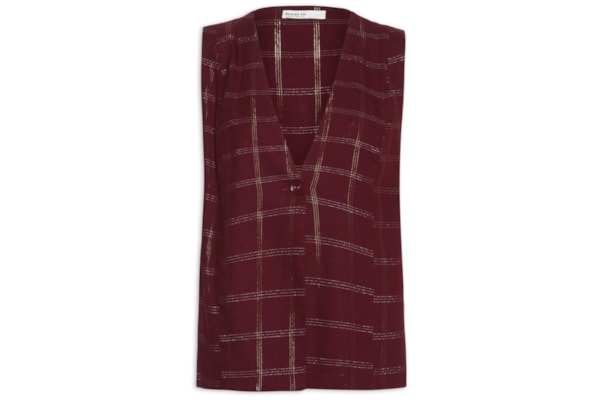 Colete Feminino Linho Xadrez Lurex - Marrom