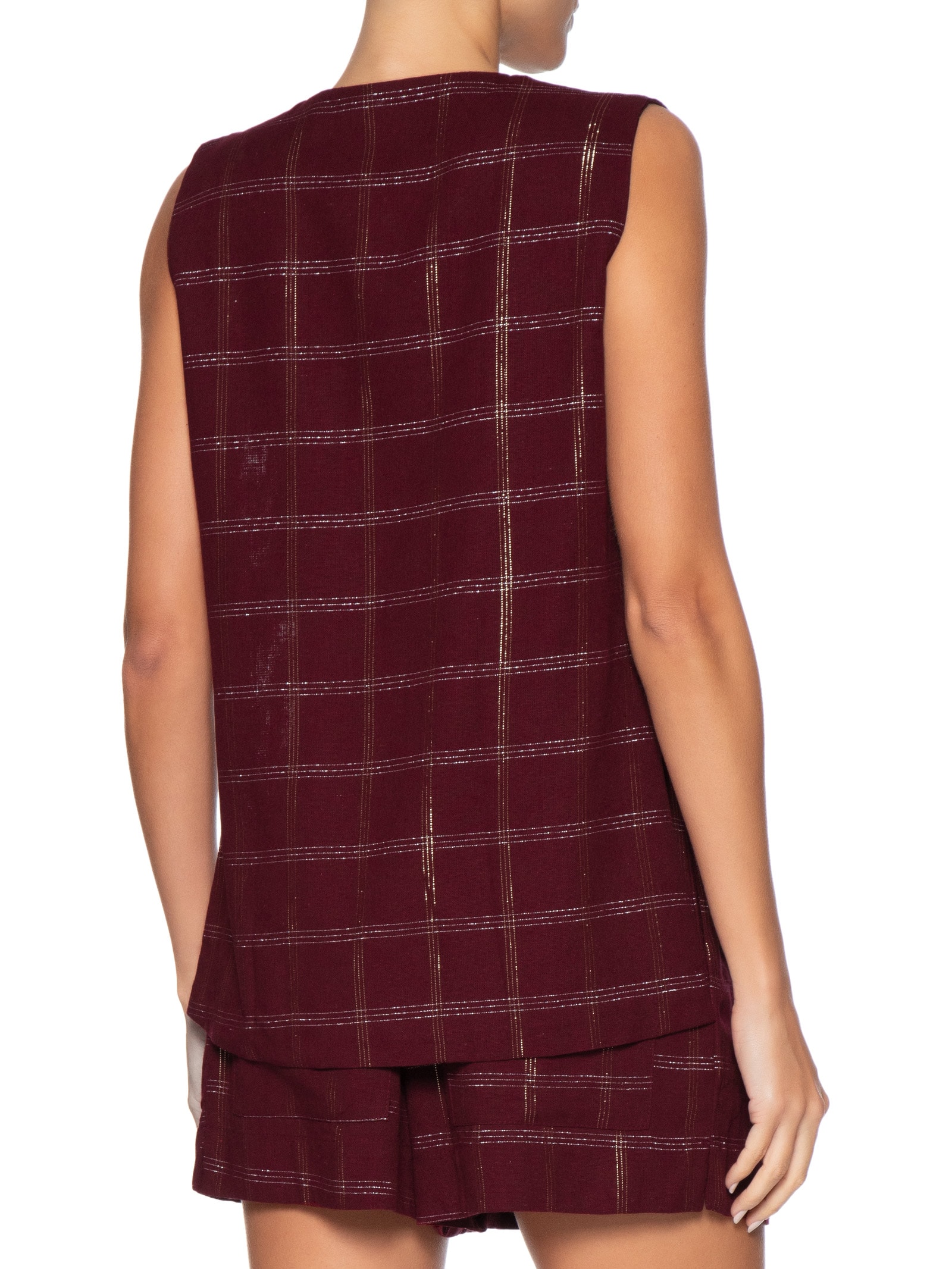 Colete Feminino Linho Xadrez Lurex Marrom Dress To