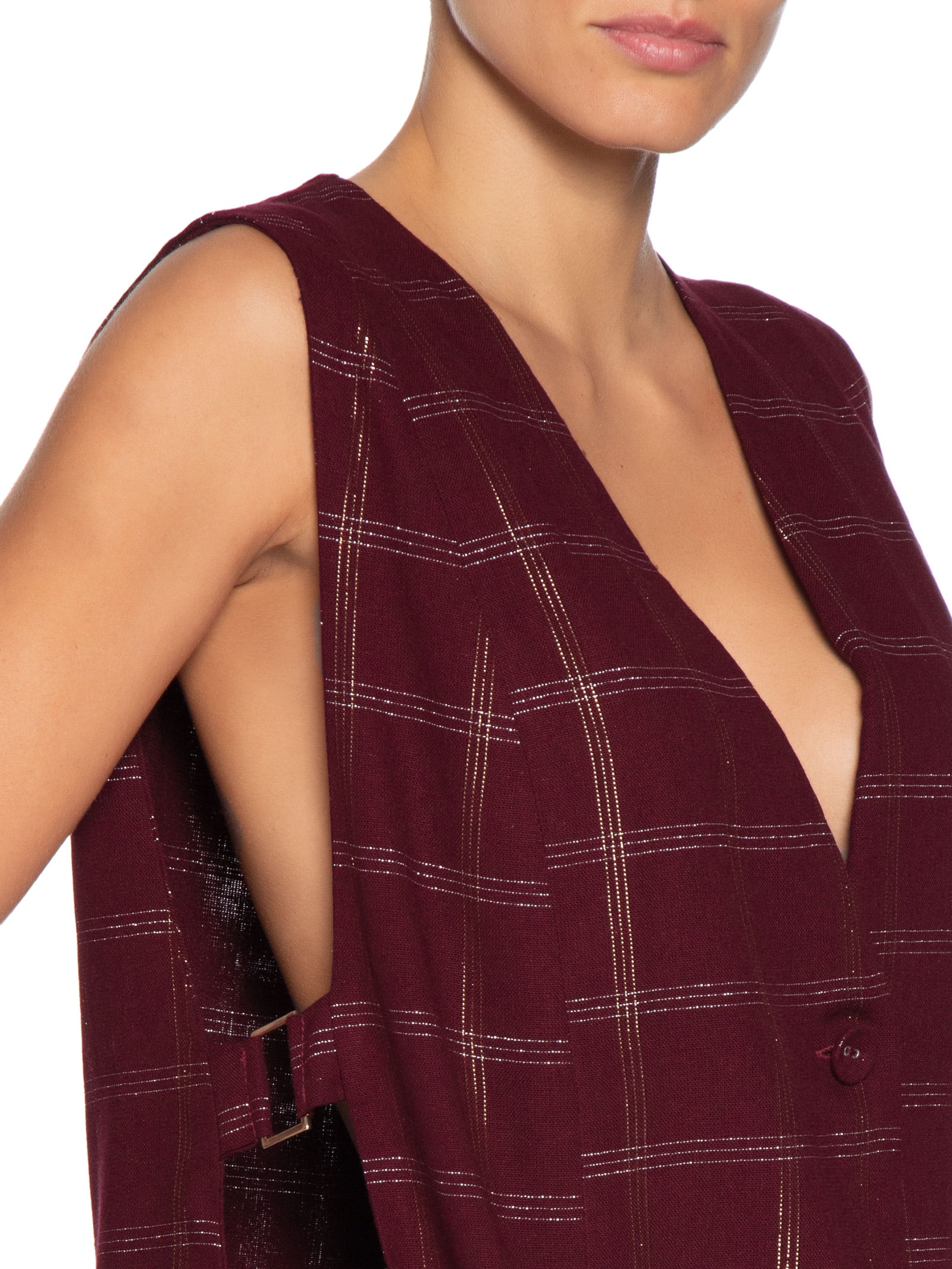 Colete Feminino Linho Xadrez Lurex Marrom Dress To