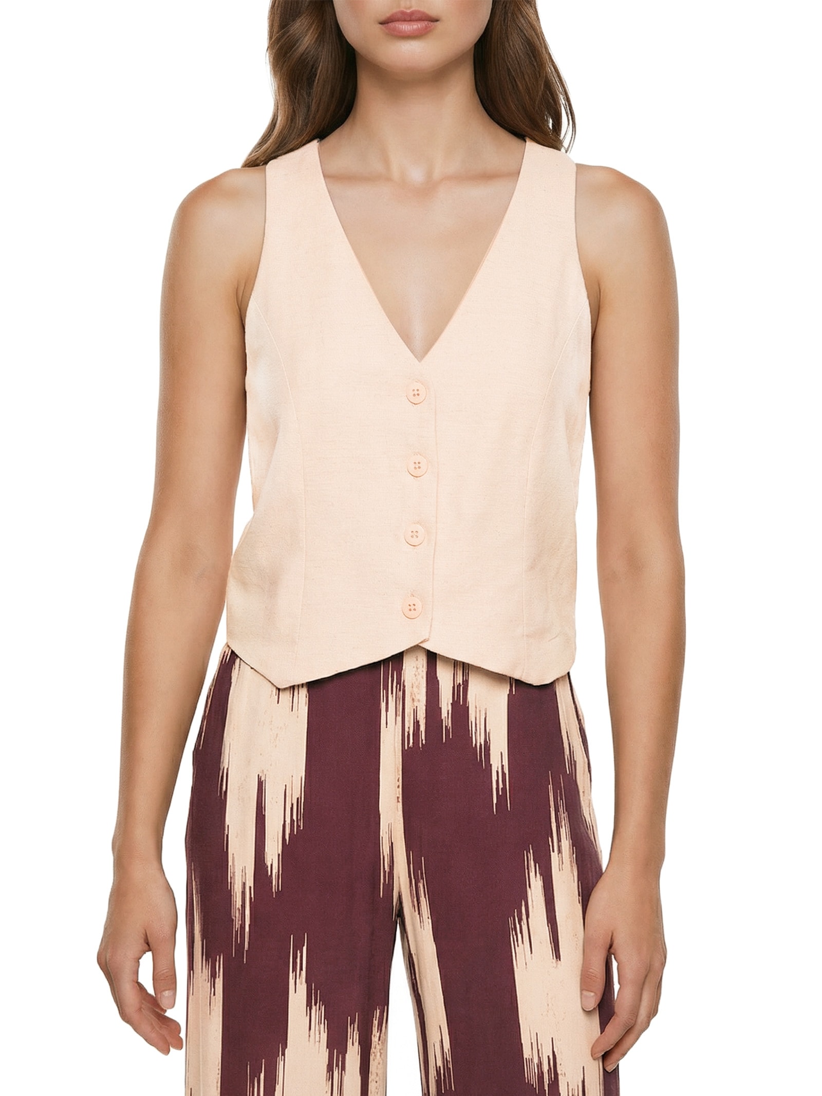 Colete Feminino Liso Cruzado Costas Bege Cacay