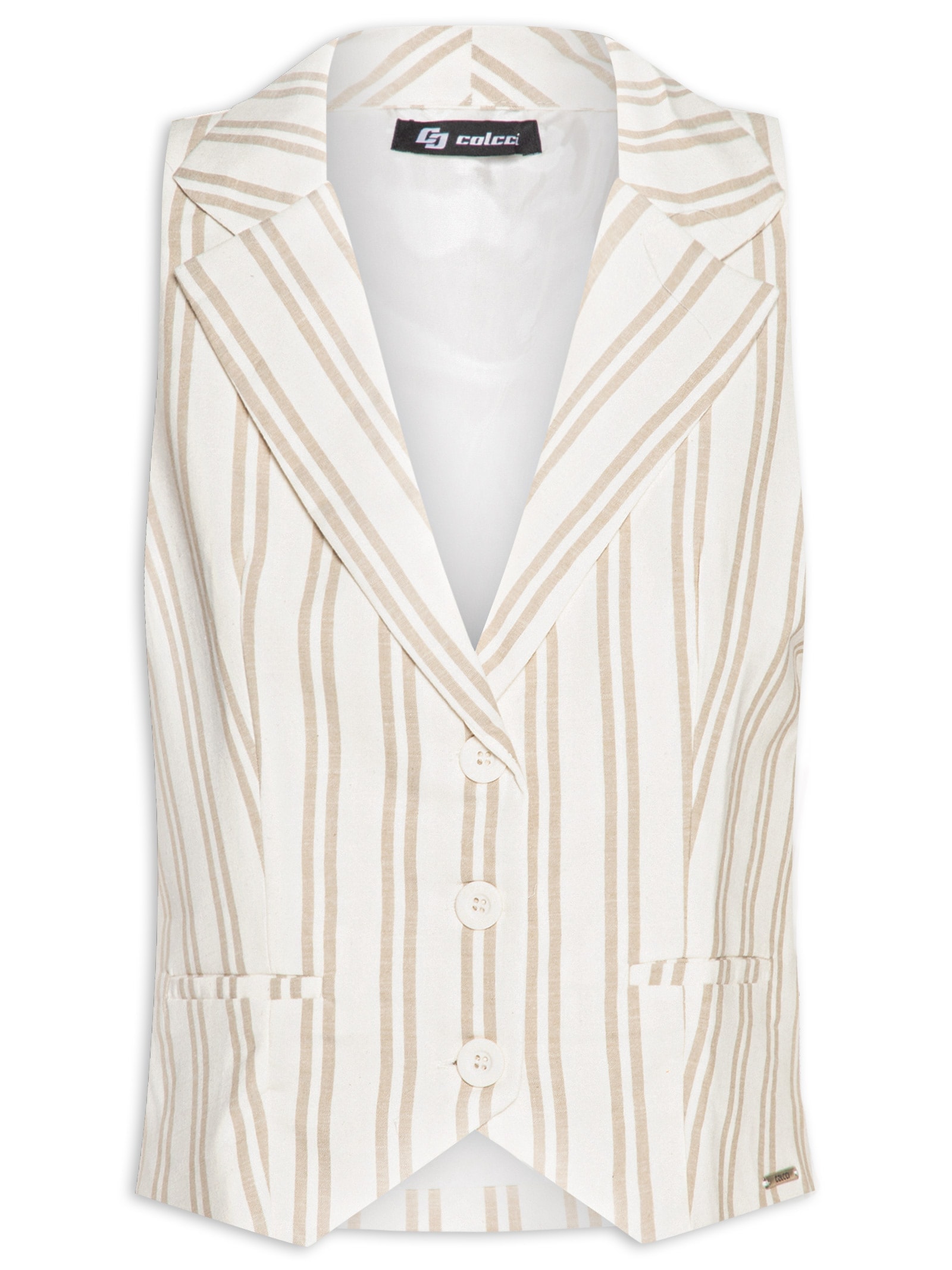 Colete Feminino Listrado Bege Colcci
