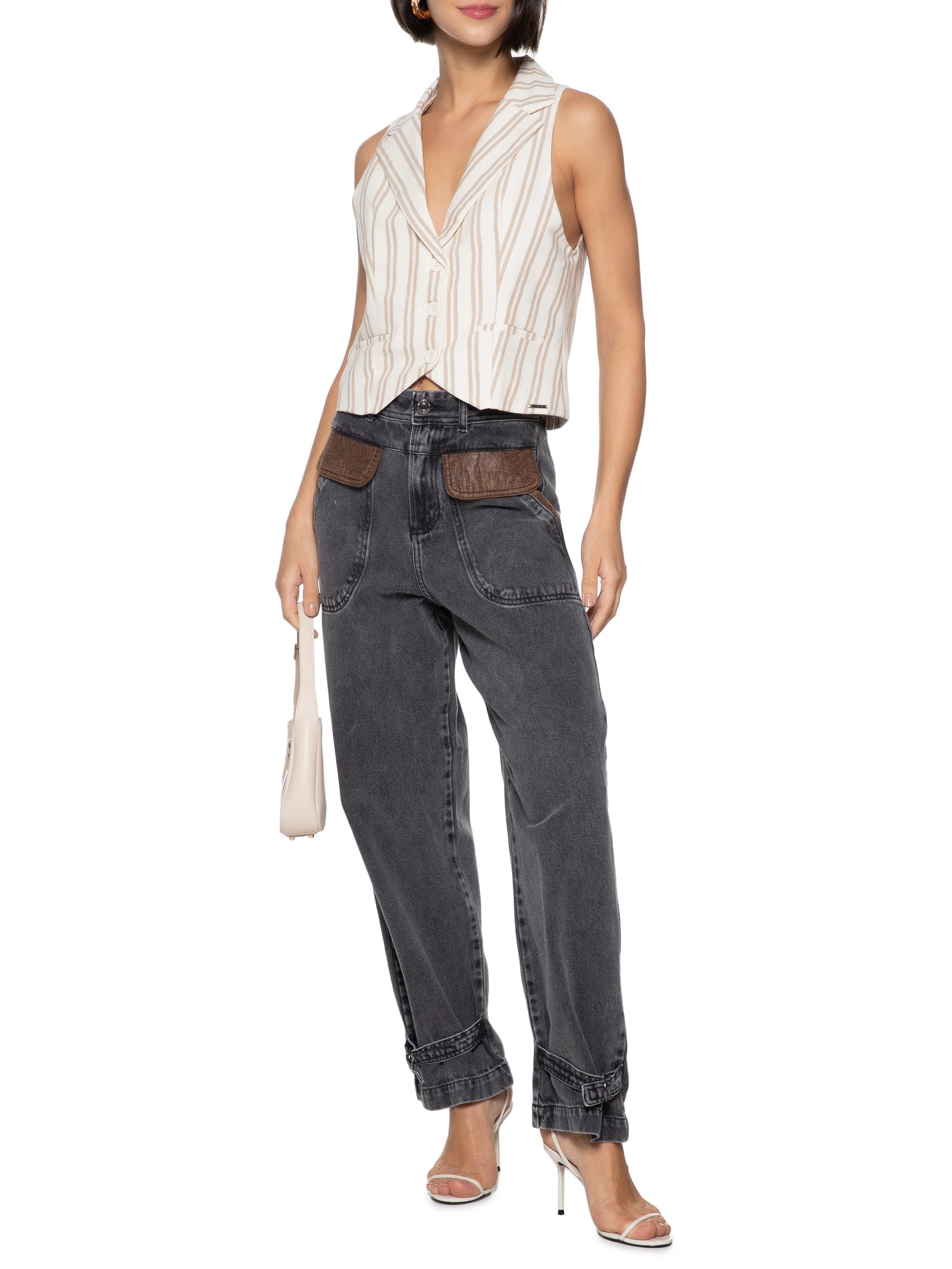 Colete Feminino Listrado Bege Colcci