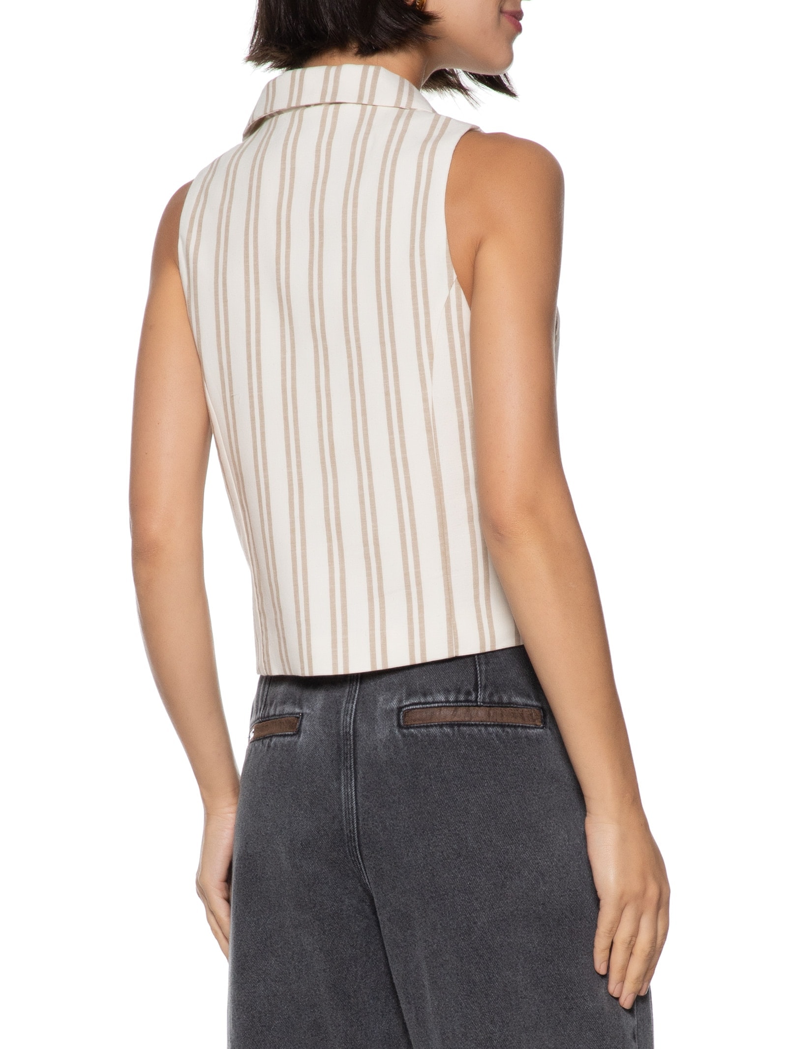 Colete Feminino Listrado Bege Colcci