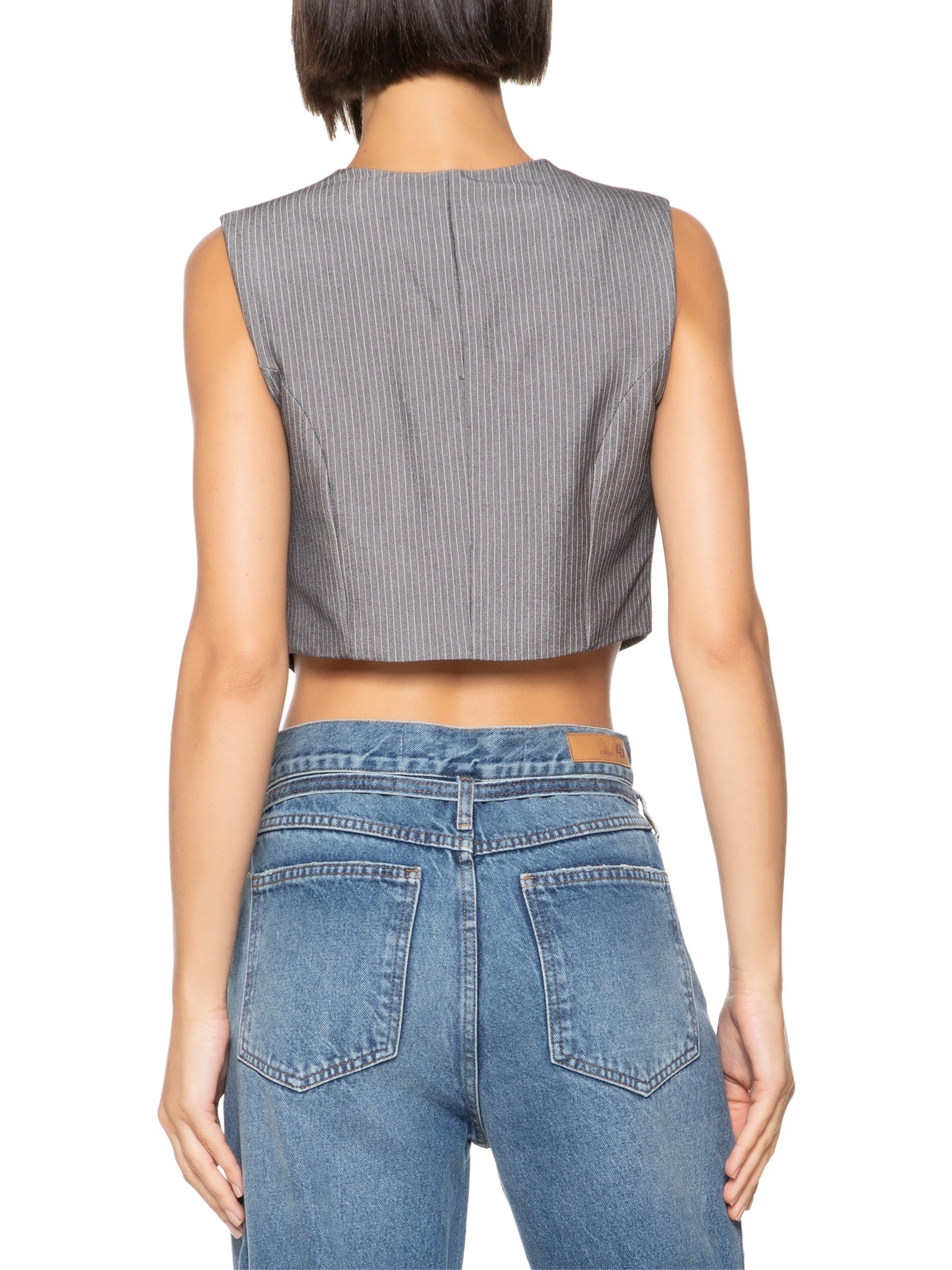 Colete Feminino Listrado Cinza Colcci